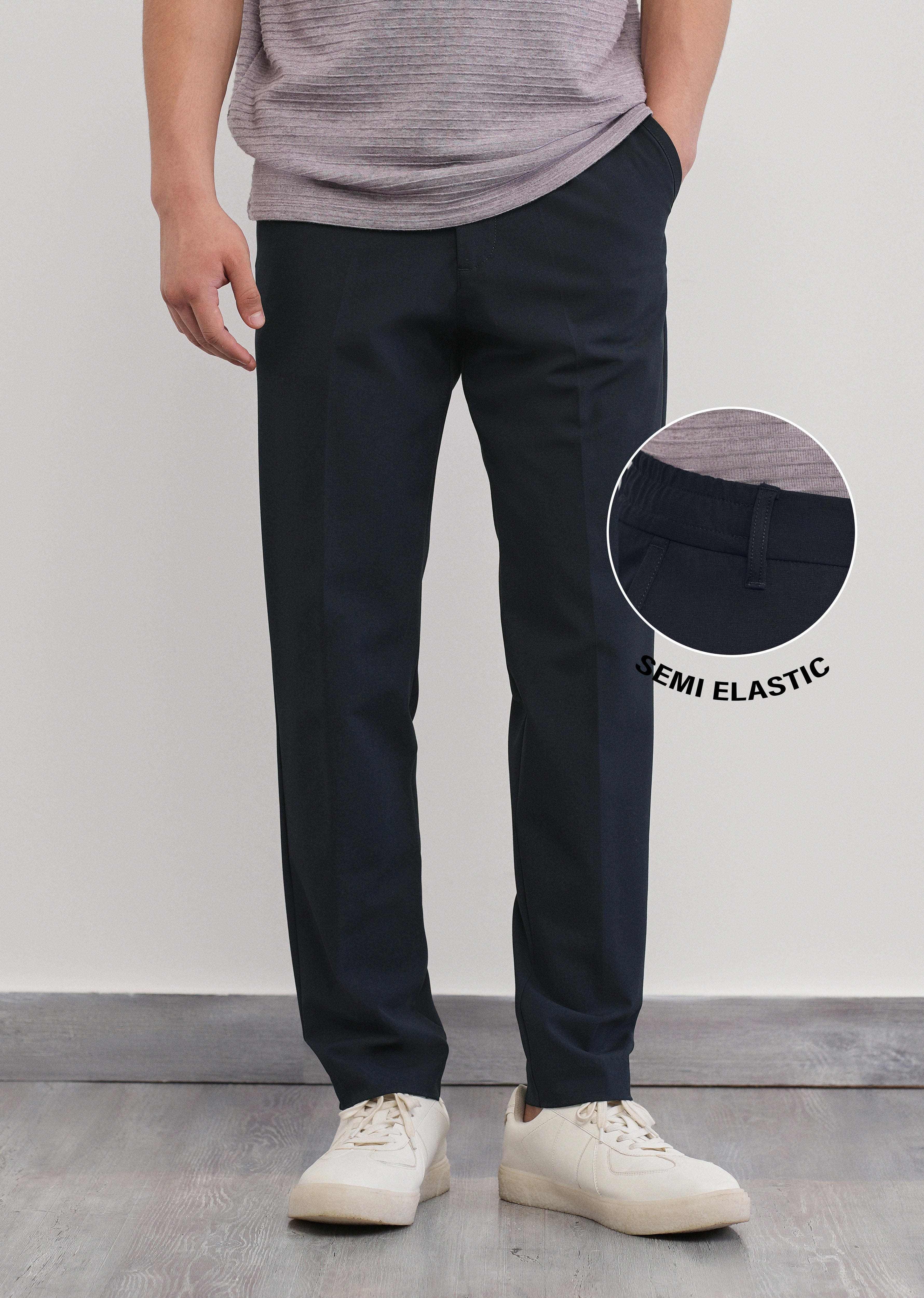 Navy Semi-Elastic Slim Fit Trouser