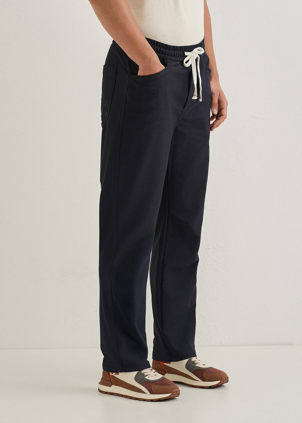 Navy Blue Straight Fit Corduroy Pants