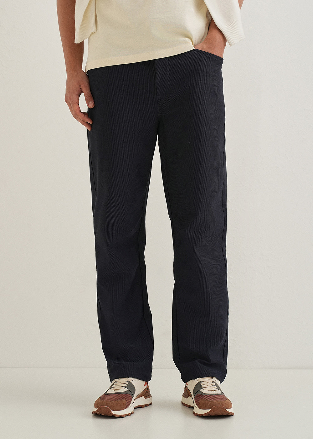 Navy Blue Straight Fit Corduroy Pants