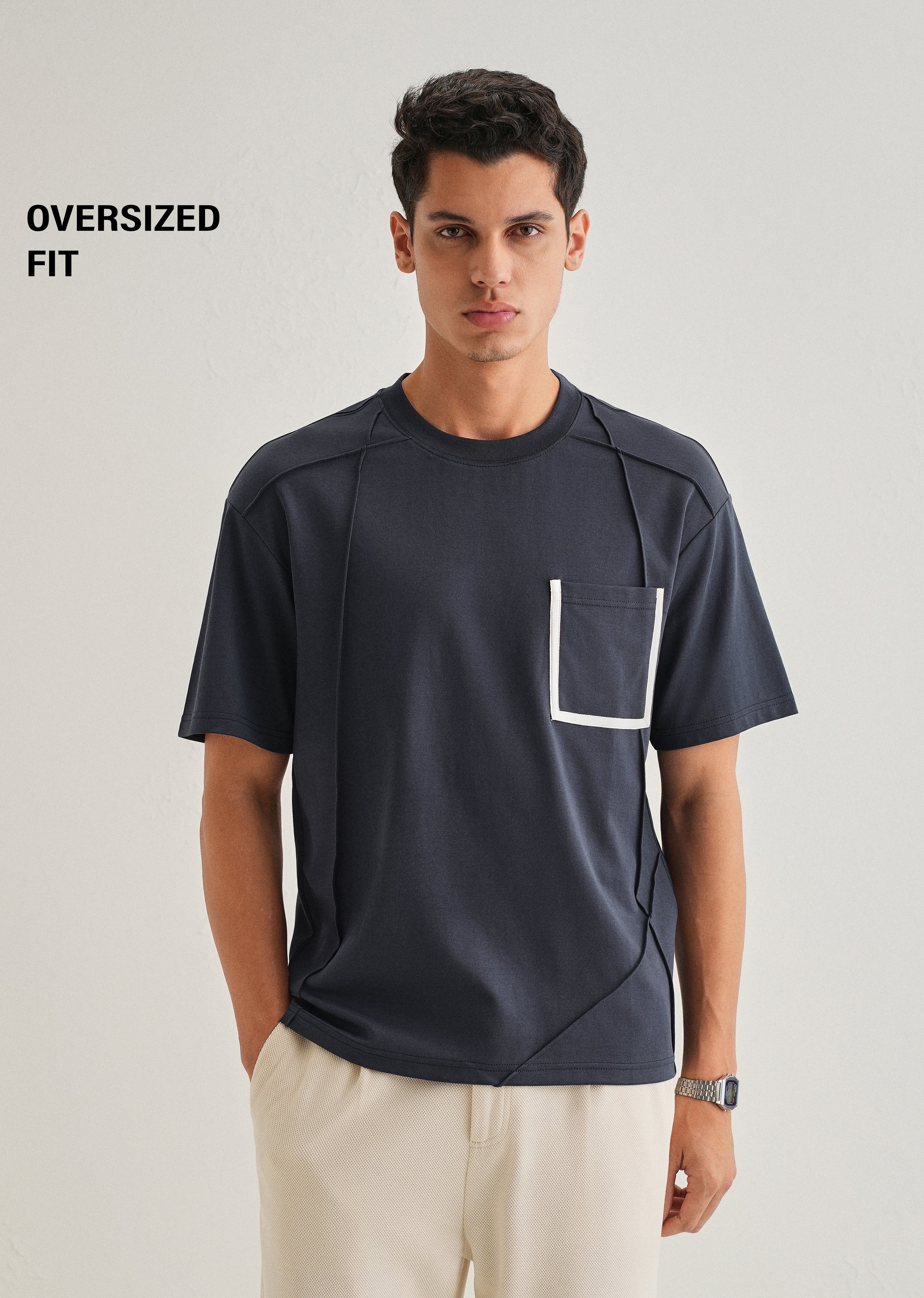Navy Blue Cut & Sew Oversized T-shirt