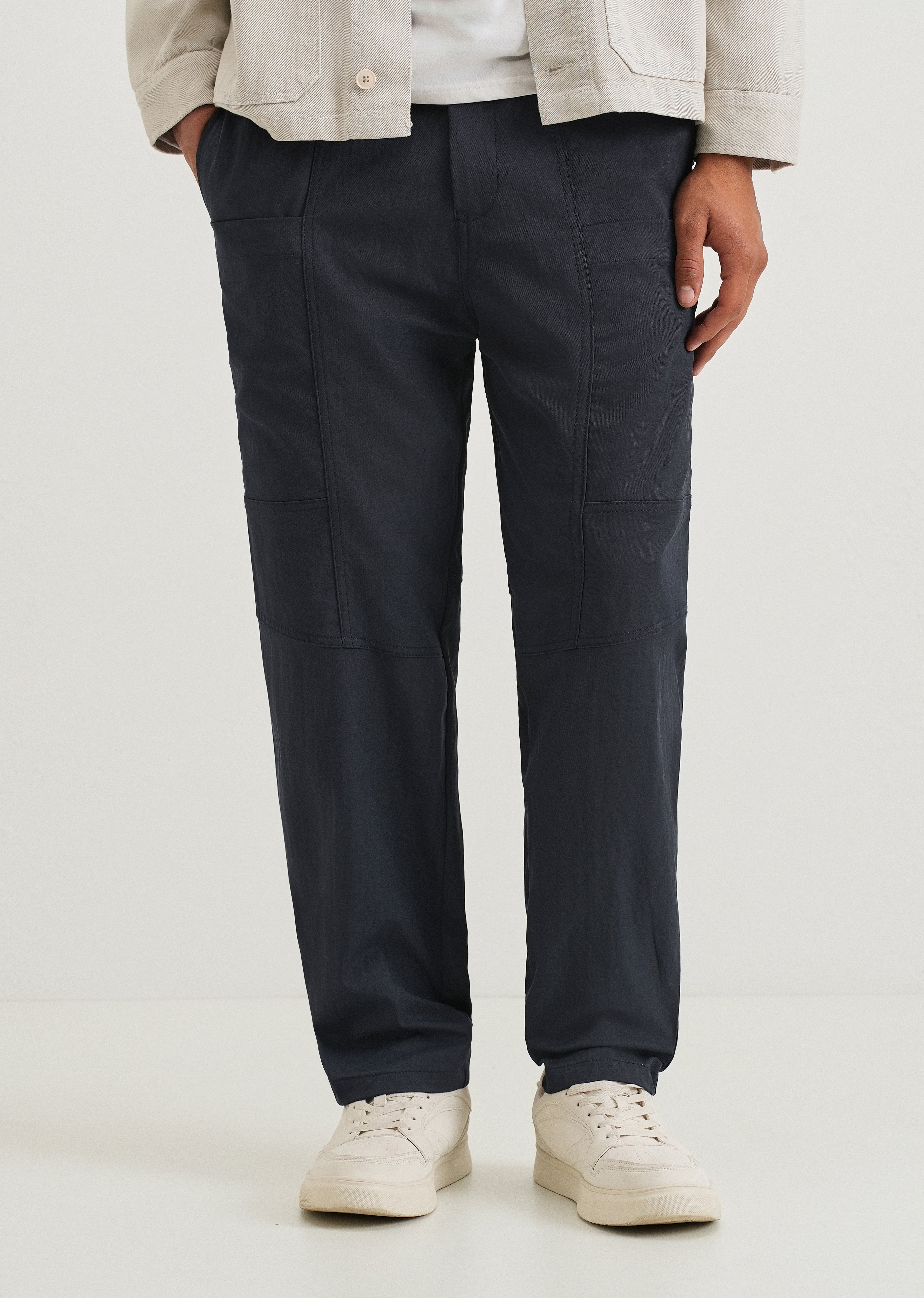 Navy Blue Drawstring Panel Cargo Pant