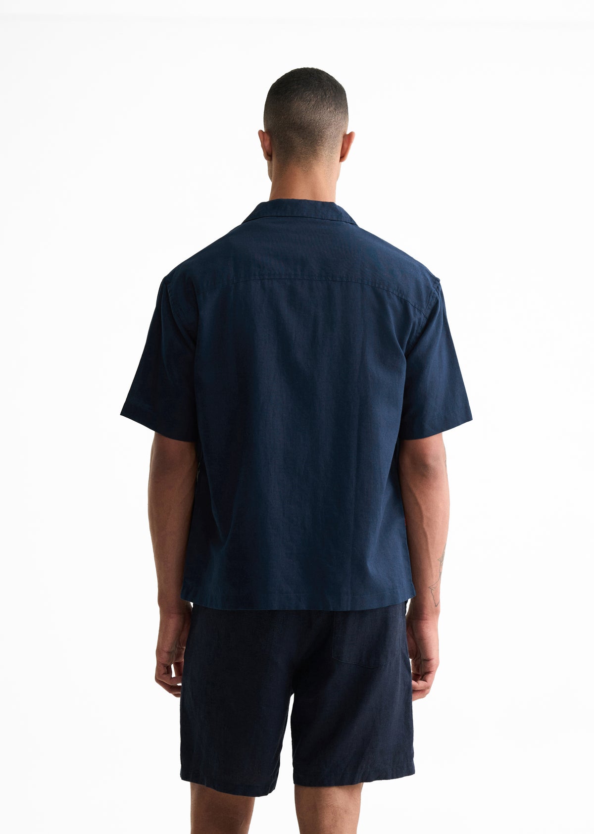 Navy Blue Floral Embroidery Linen Shirt