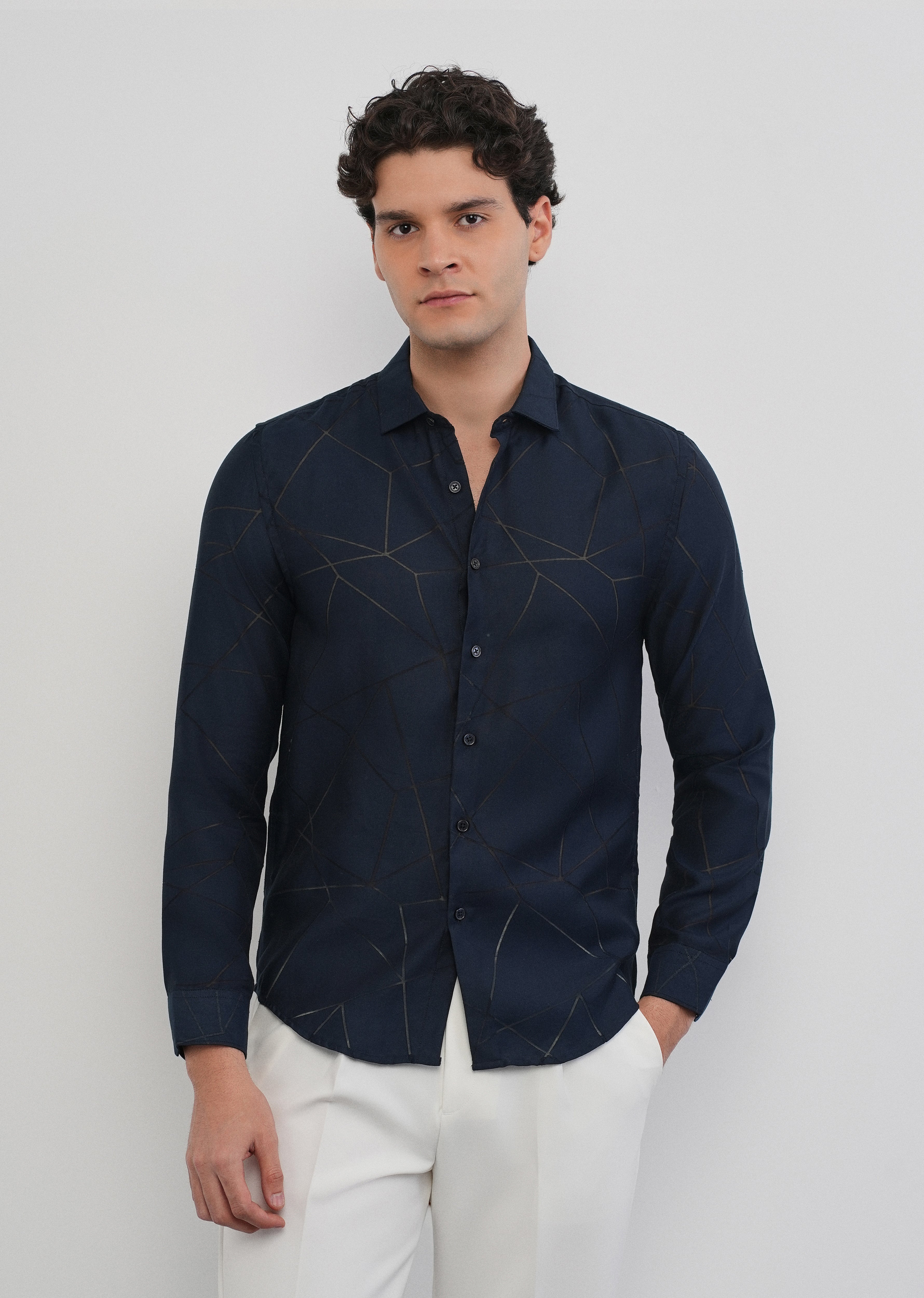Navy Blue Laser Cut Shirt