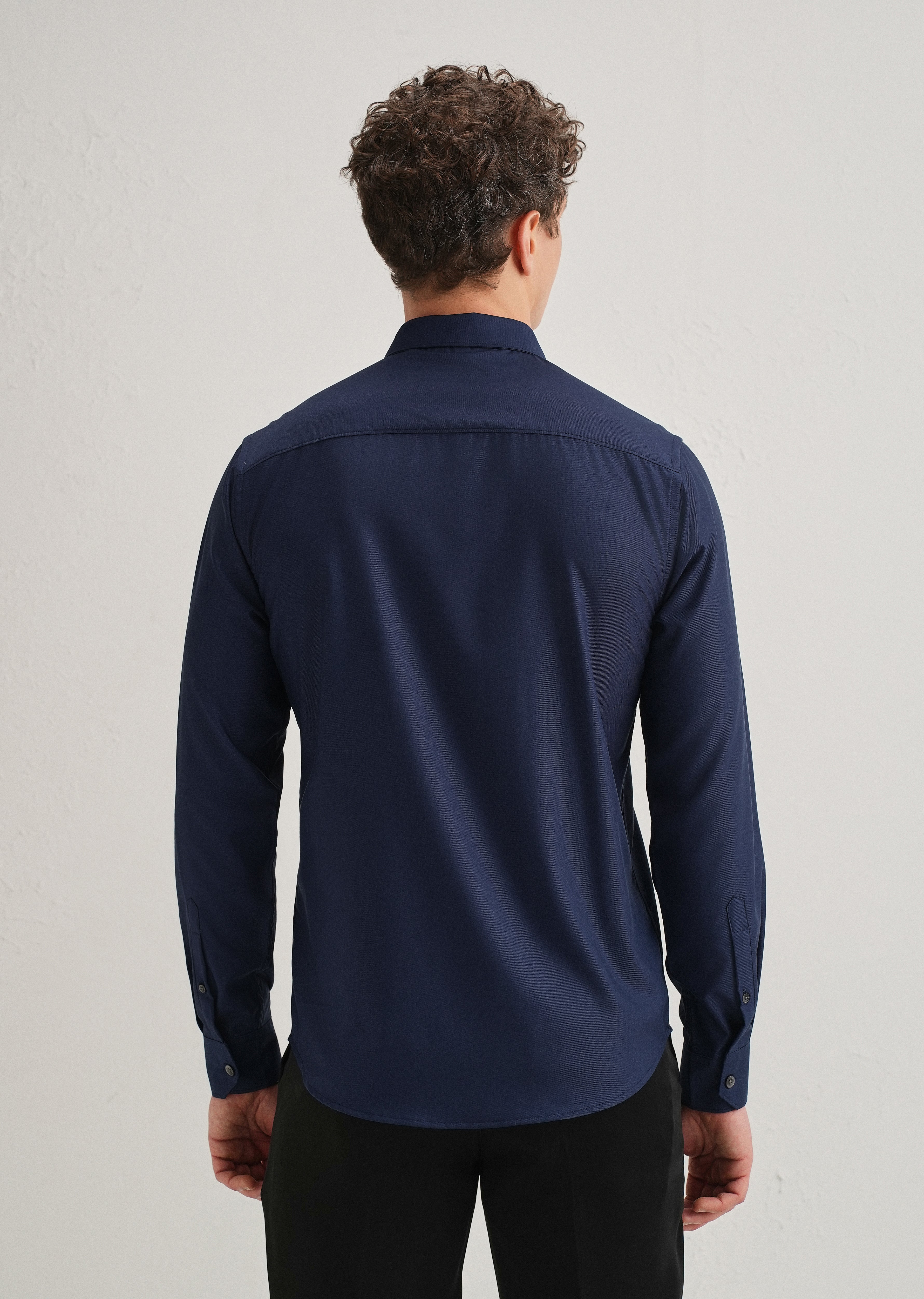 Navy Blue Stitchless Placket Plain Shirt