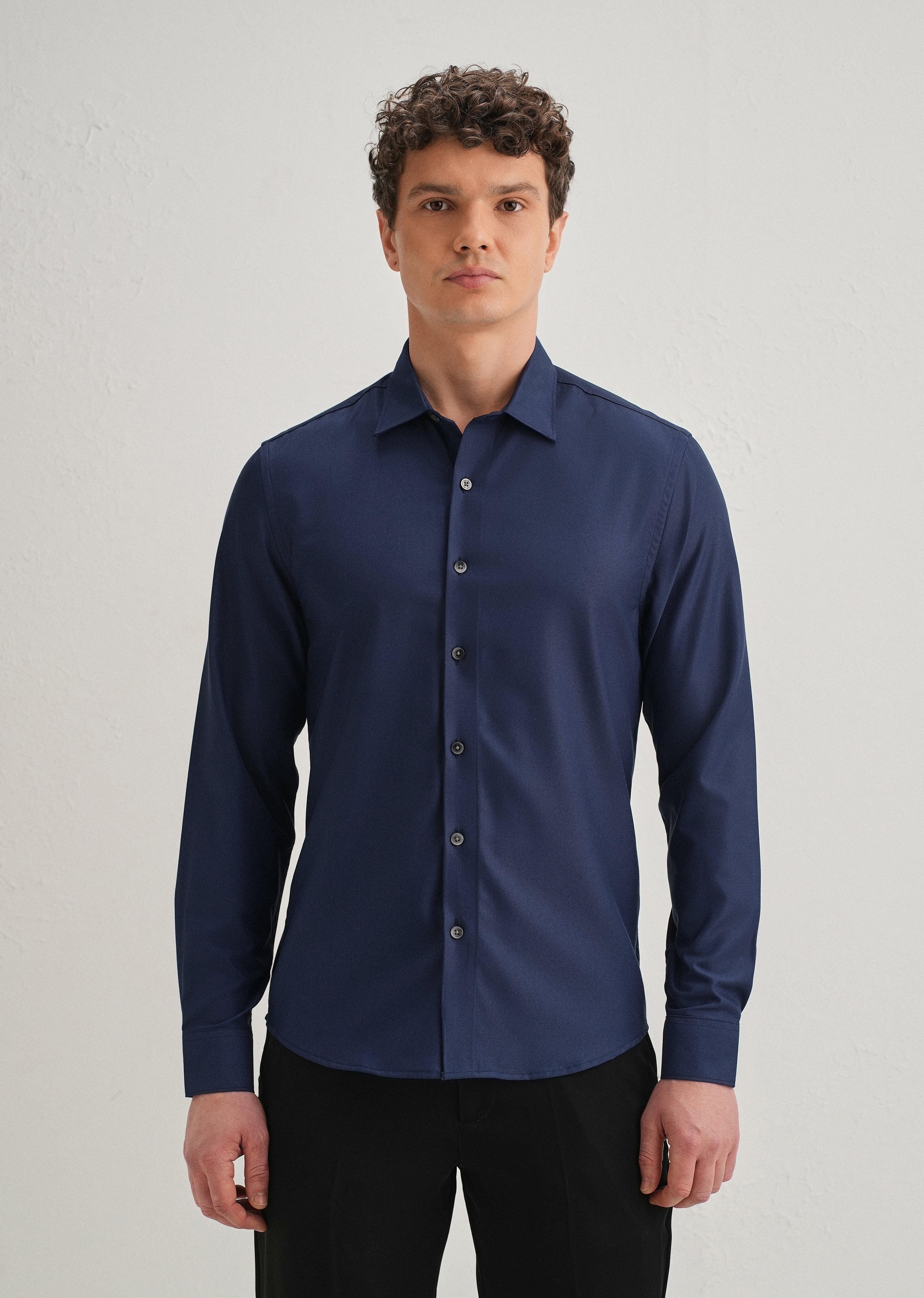 Navy Blue Stitchless Placket Plain Shirt