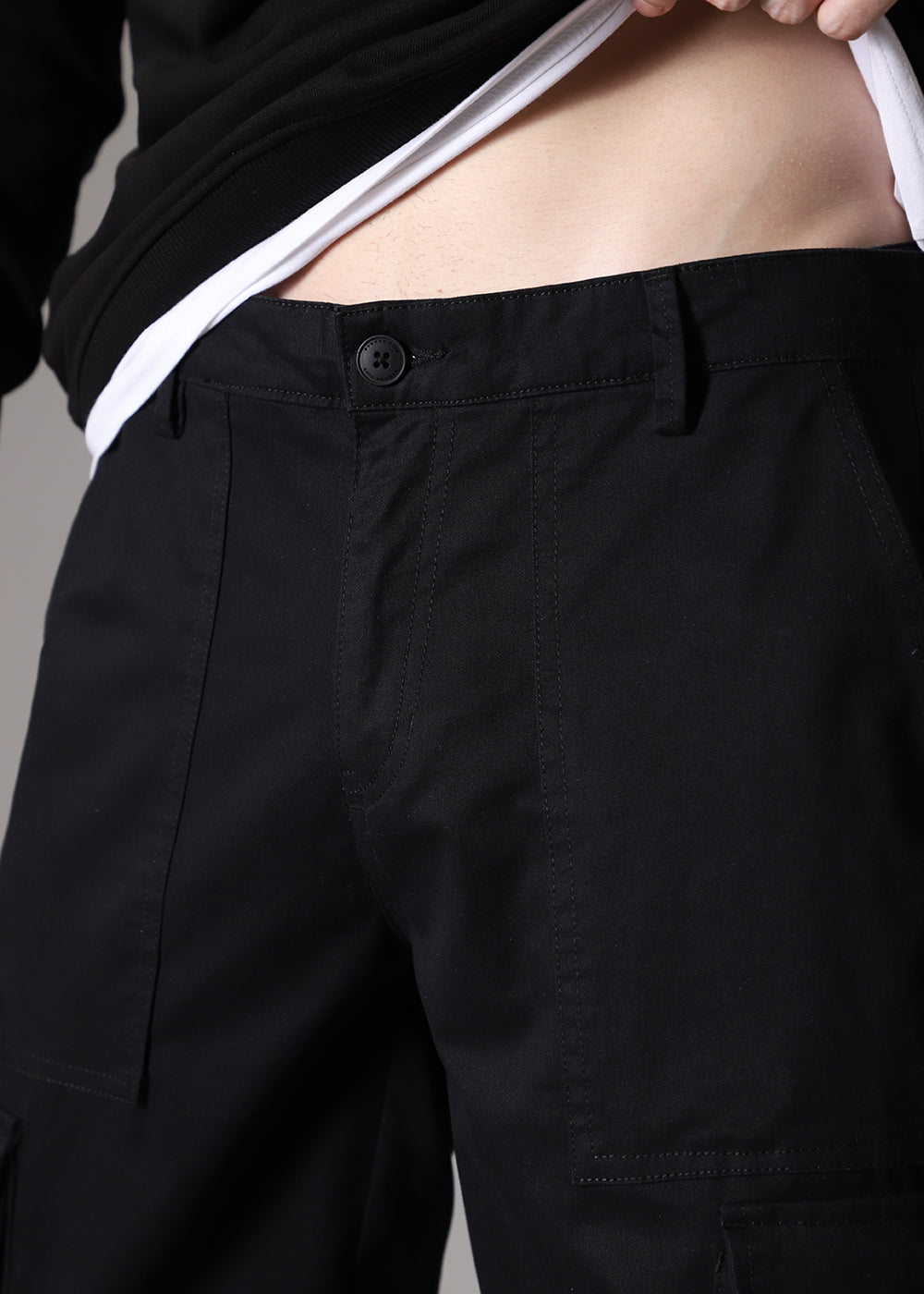 Nero Black Zipper Cargo Pant