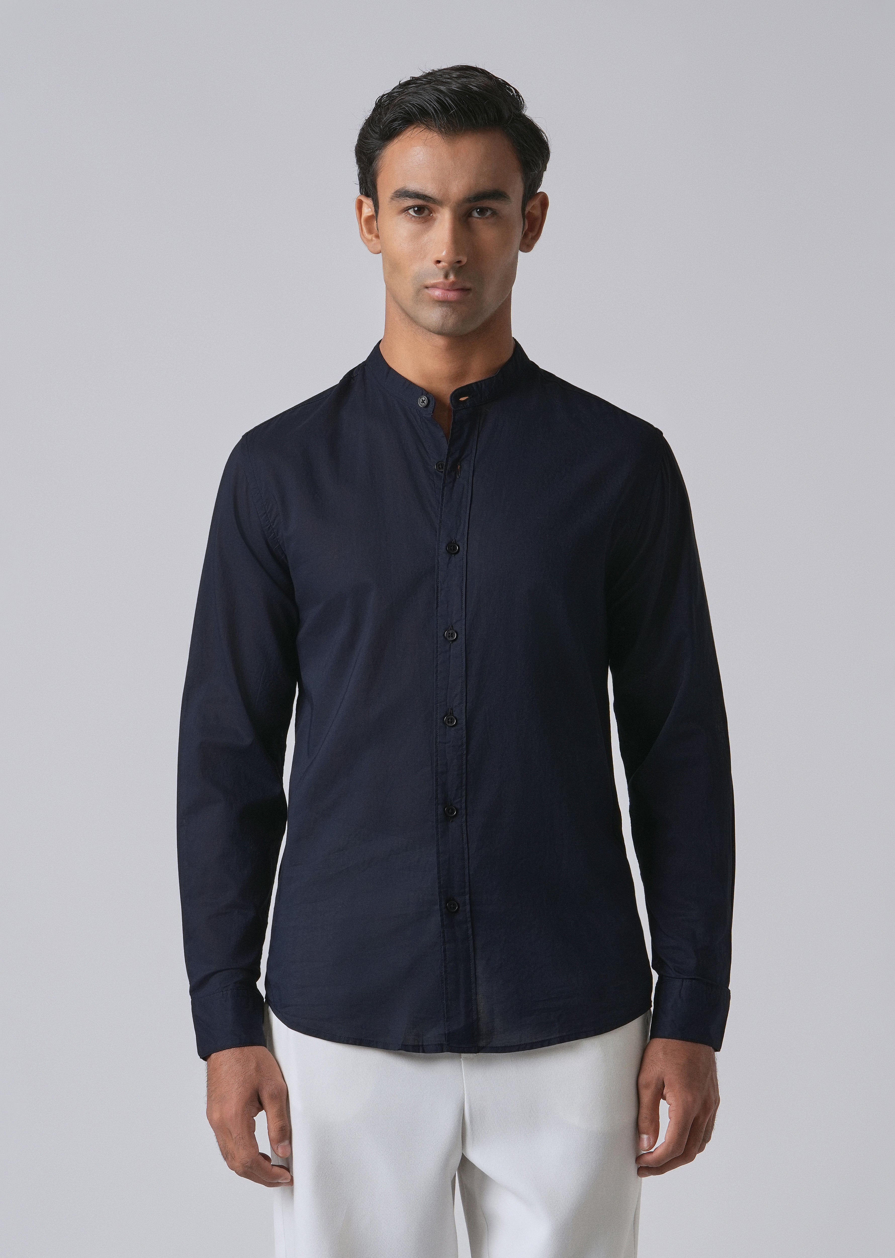 Night Blue Plain Cotton Shirt