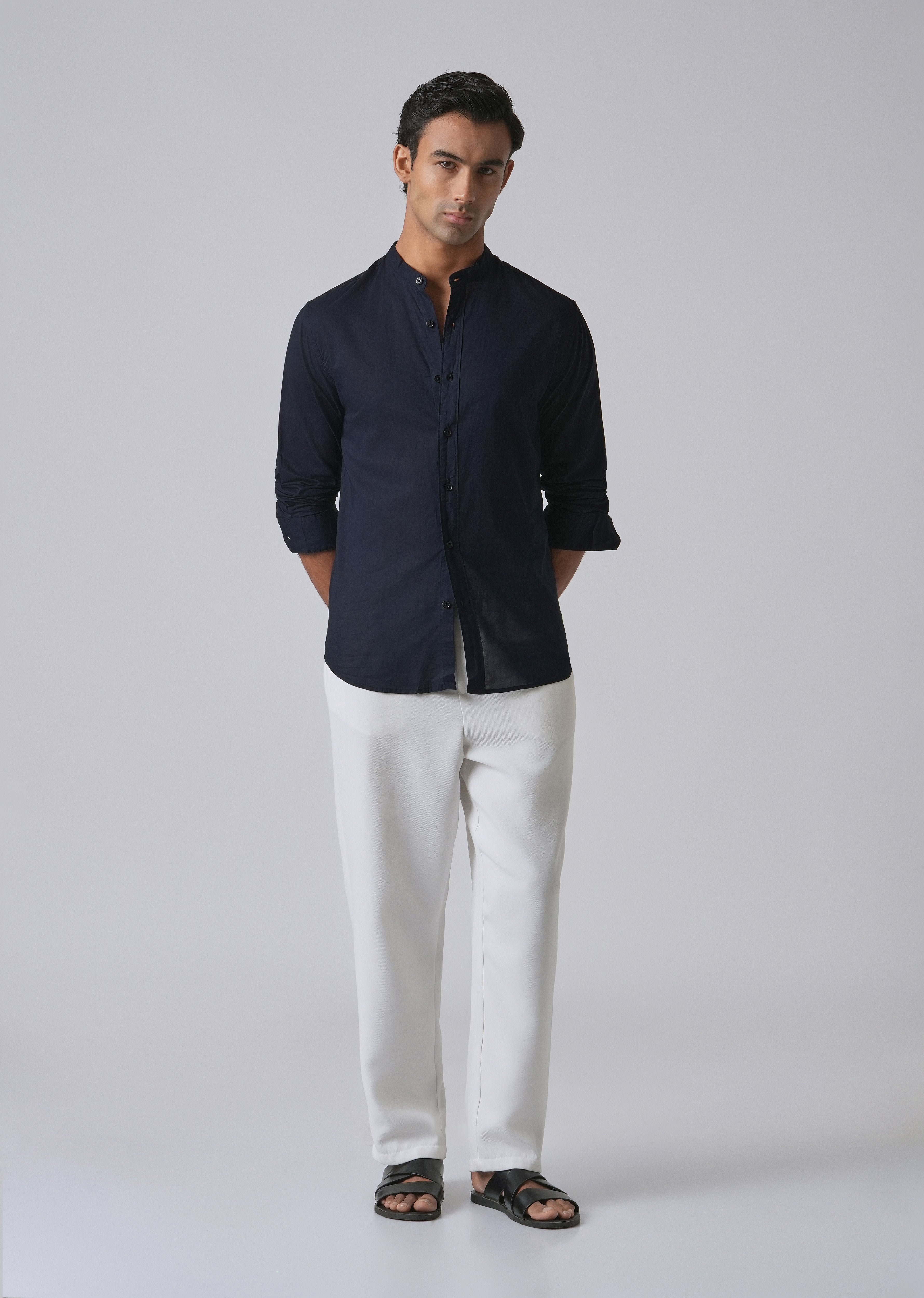 Night Blue Plain Cotton Shirt