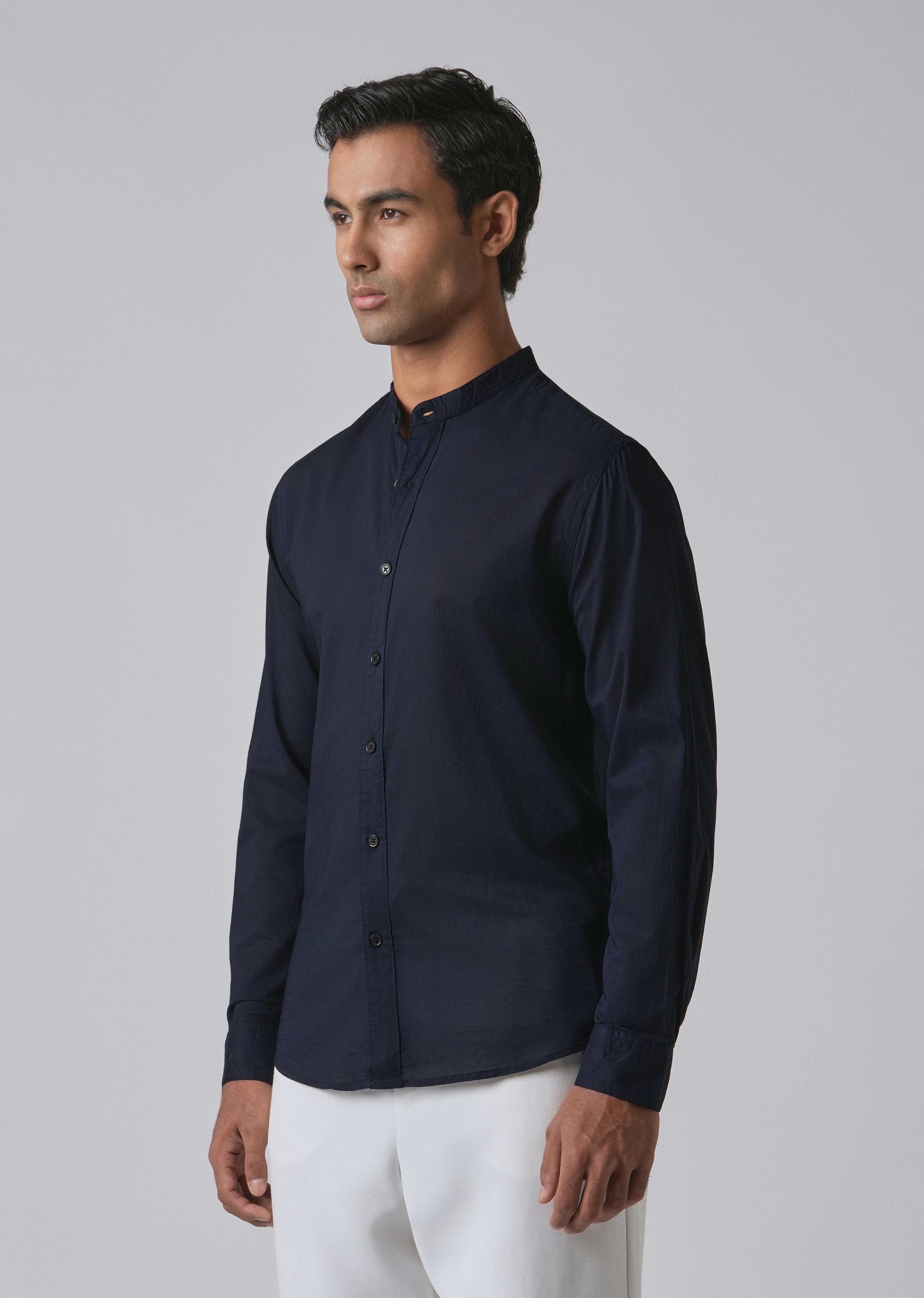 Night Blue Plain Cotton Shirt