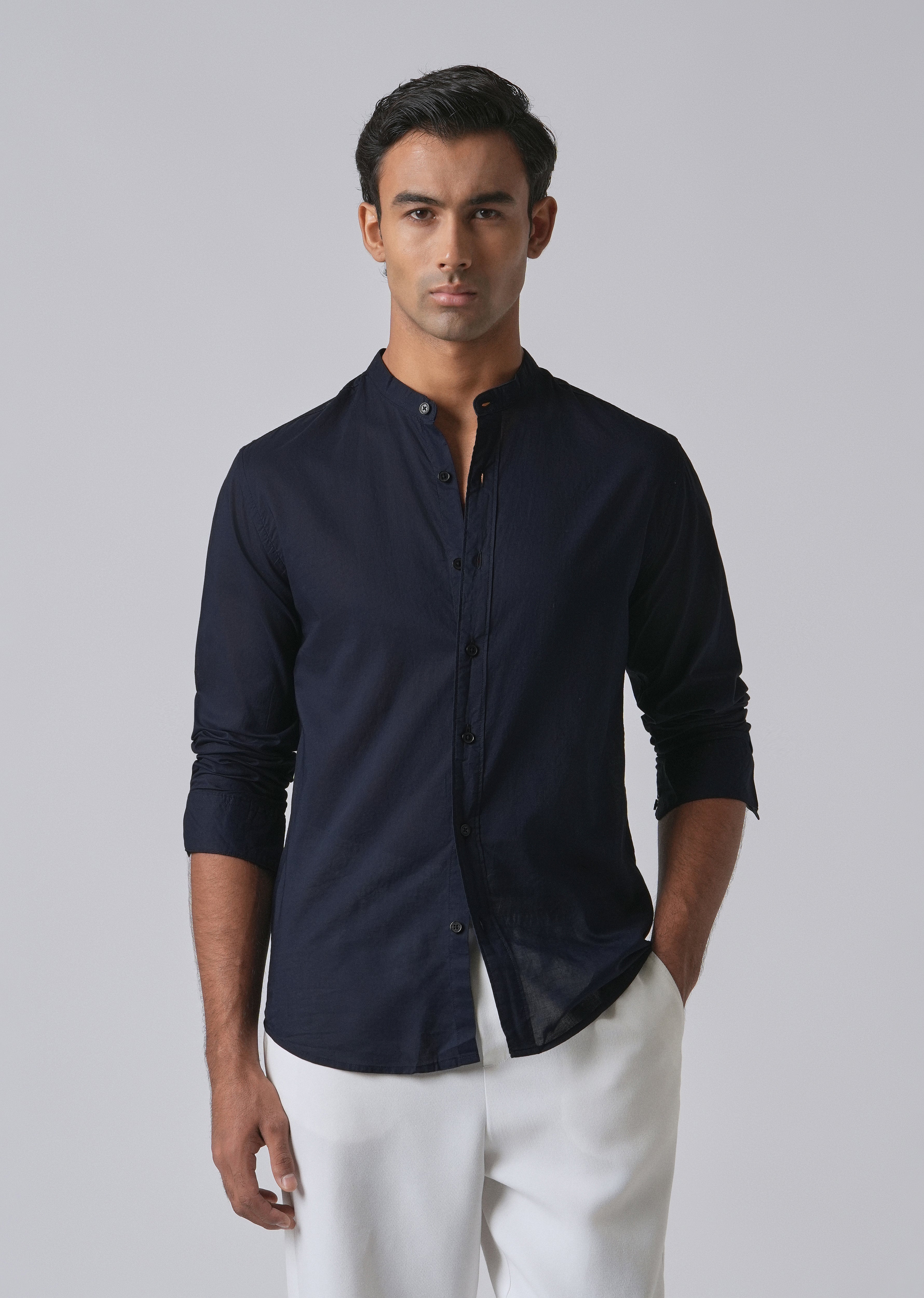 Night Blue Plain Cotton Shirt