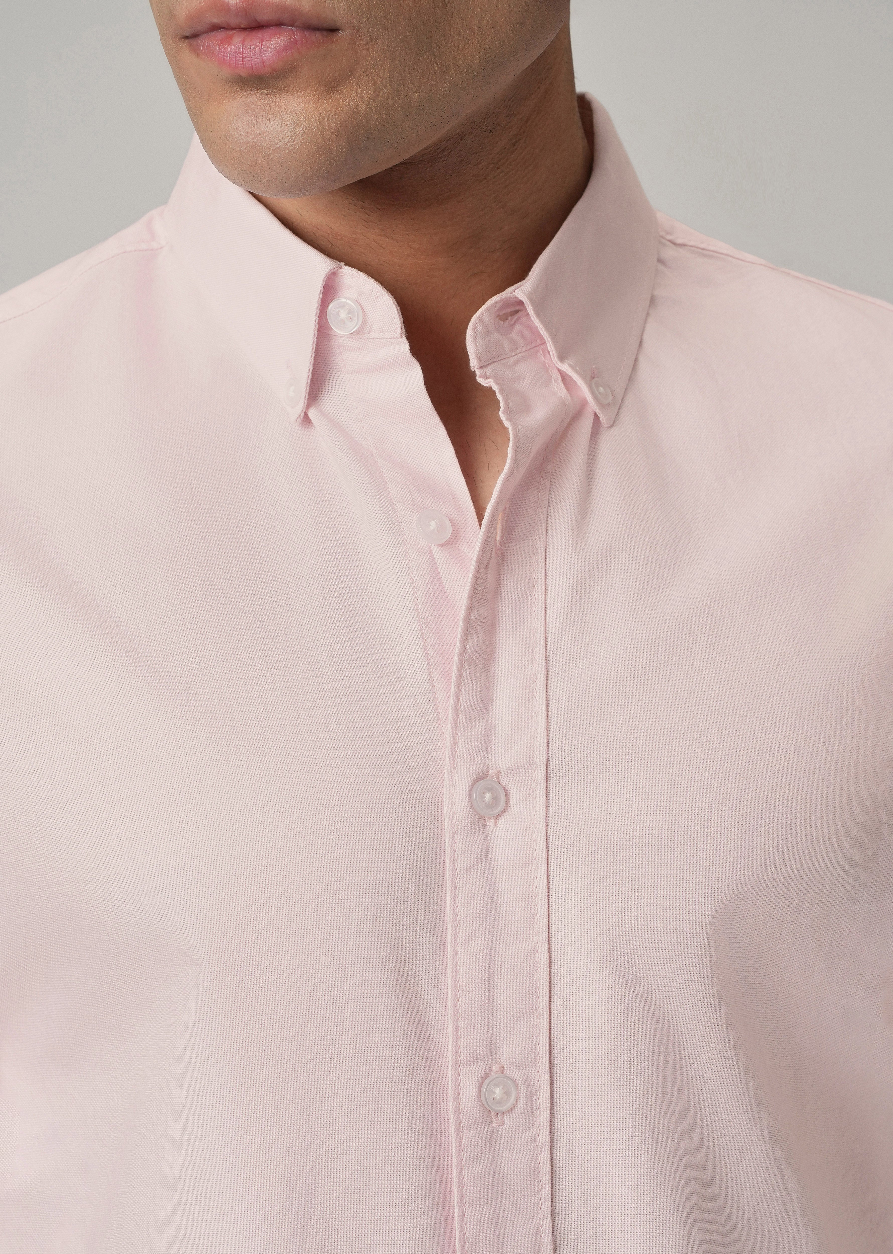 Light Pink Plain Elbow Patch Oxford Shirt