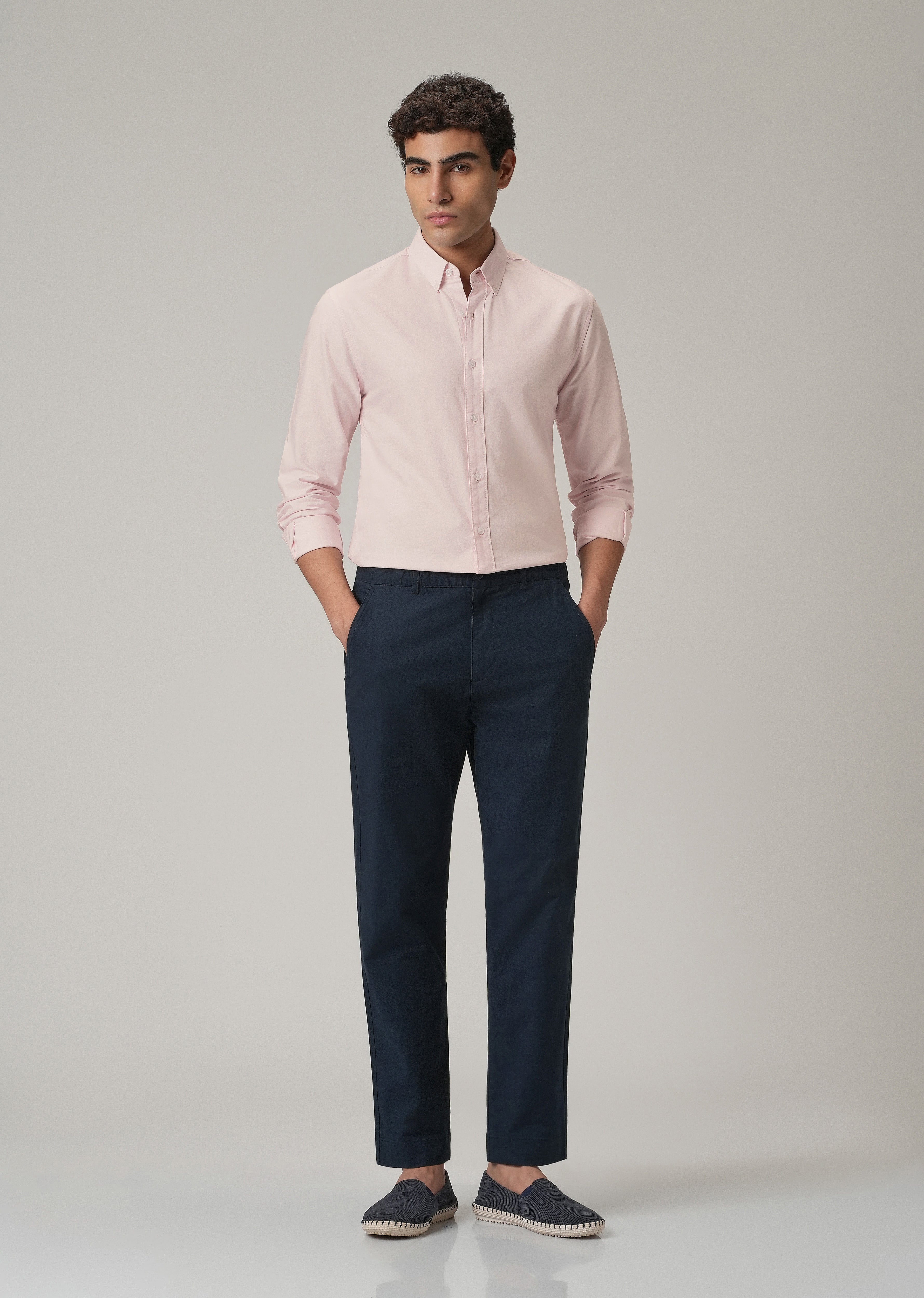 Light Pink Plain Elbow Patch Oxford Shirt