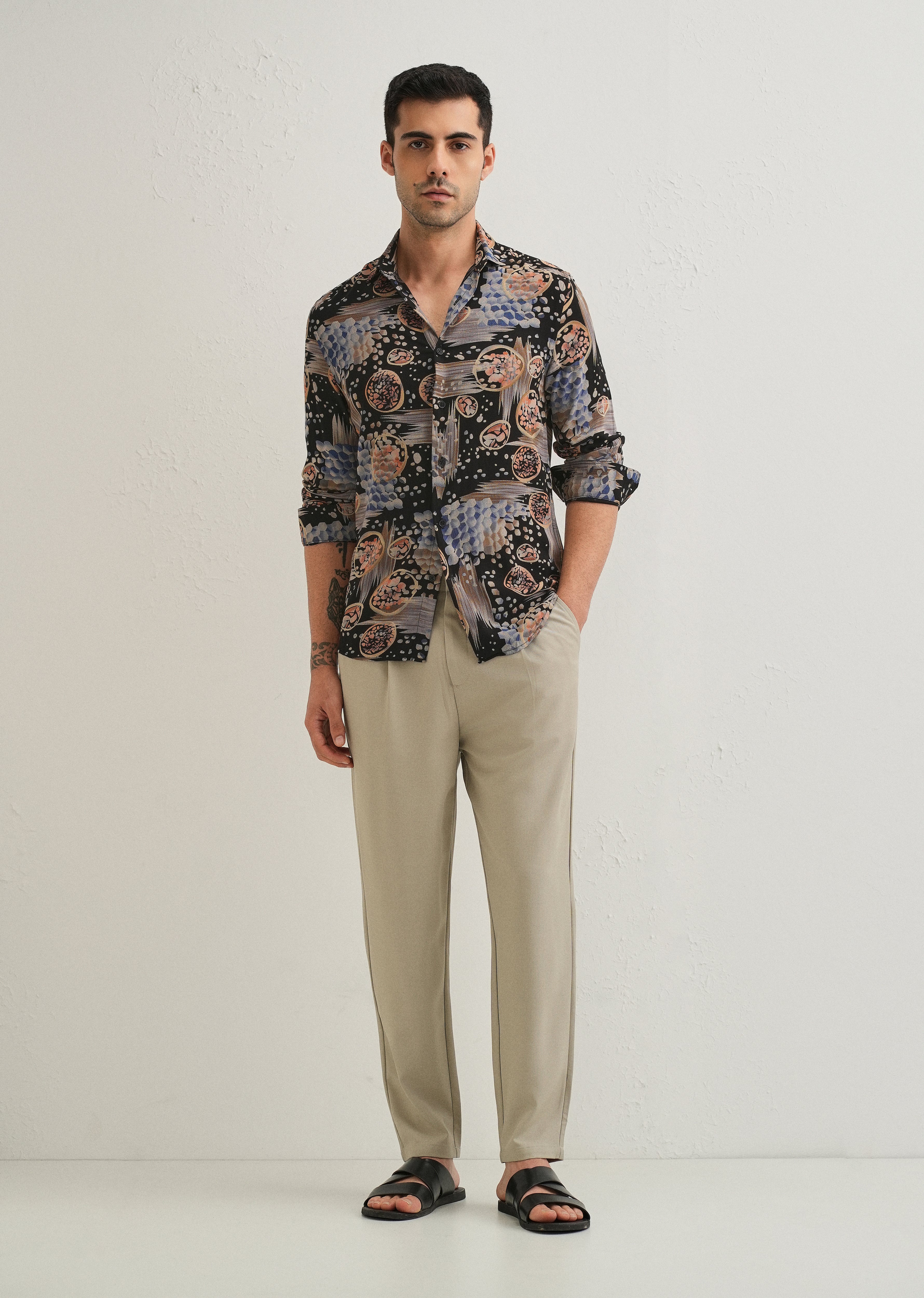 Noir Black Abstract Feather Shirt