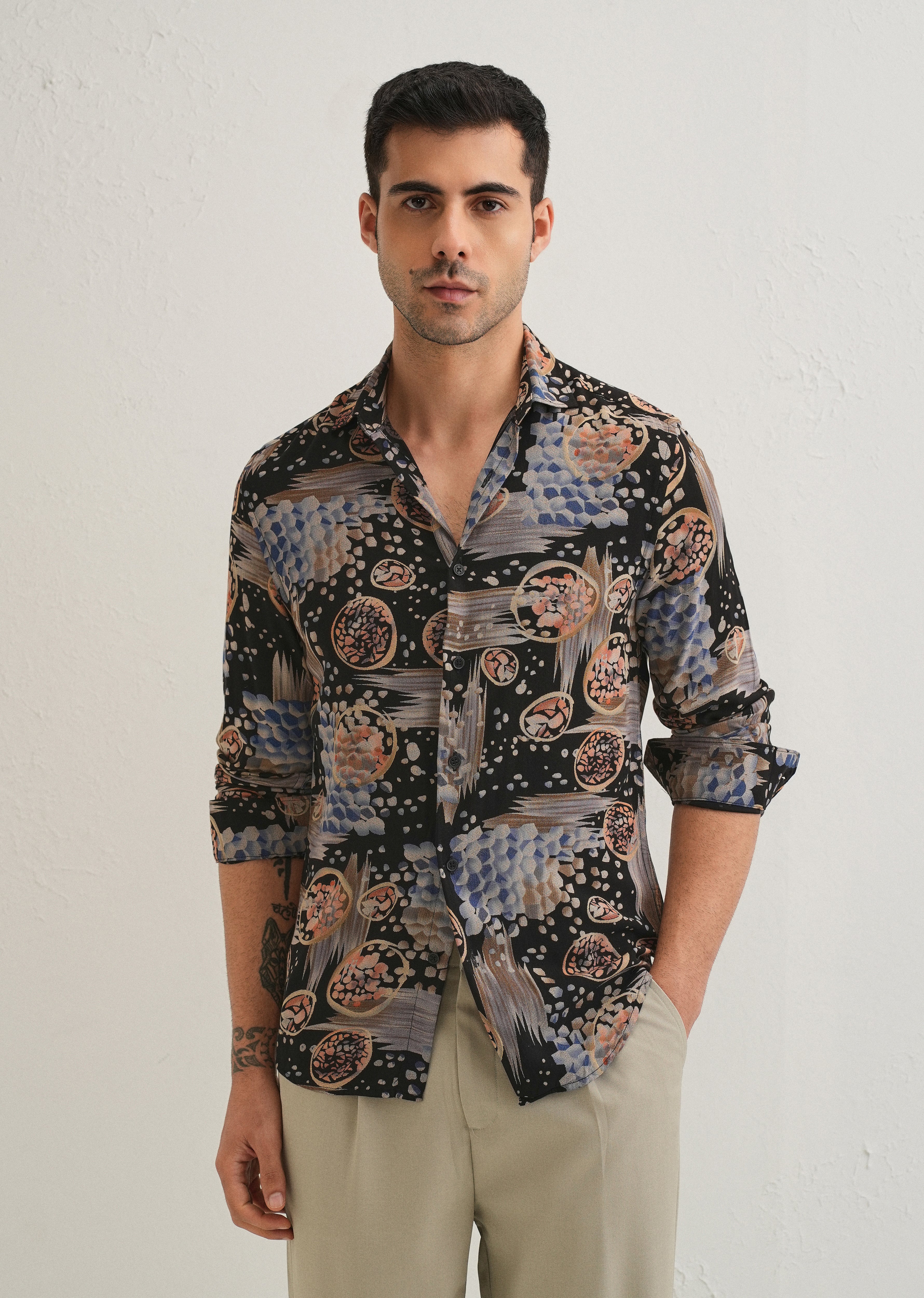 Noir Black Abstract Feather Shirt