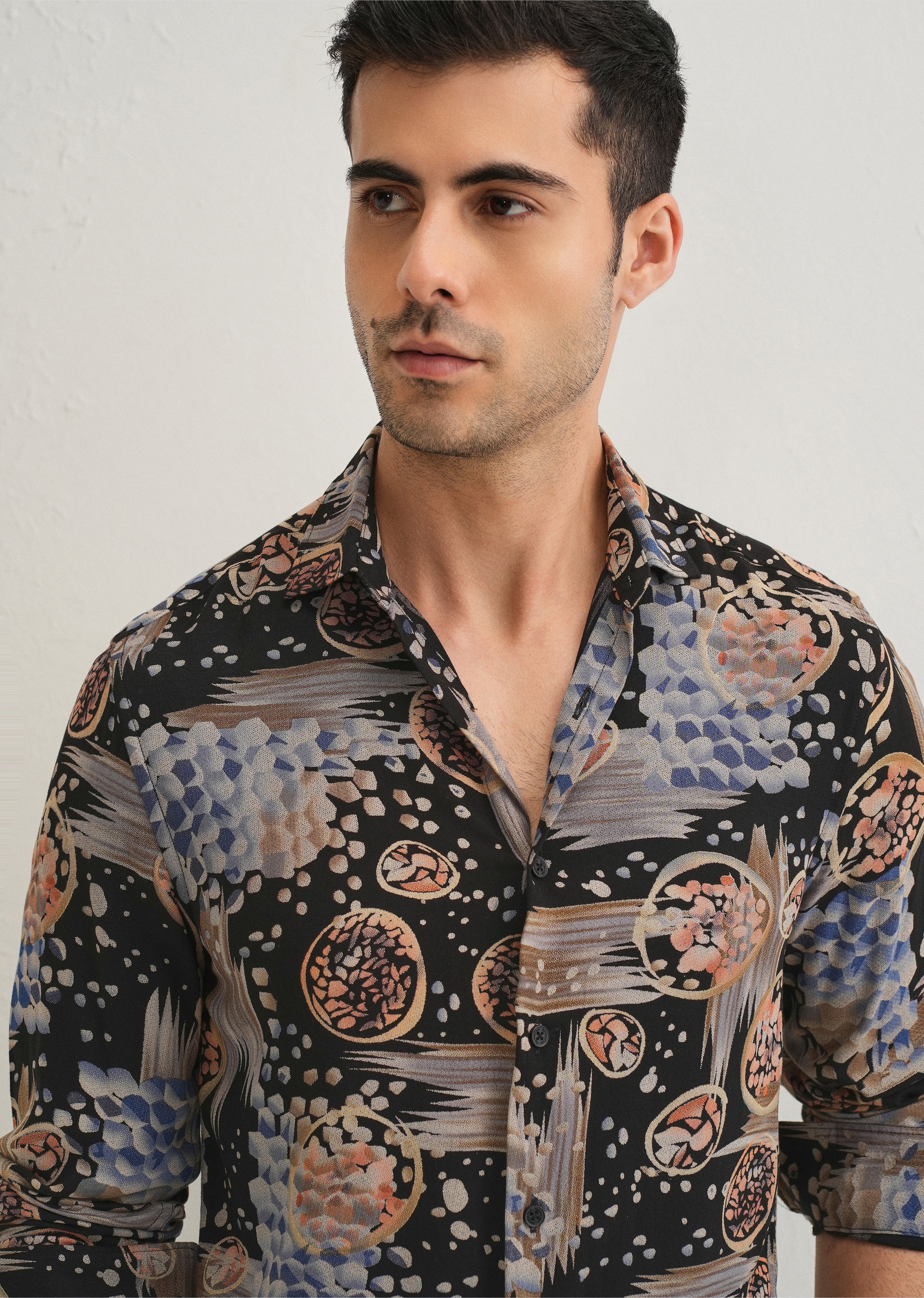 Noir Black Abstract Feather Shirt