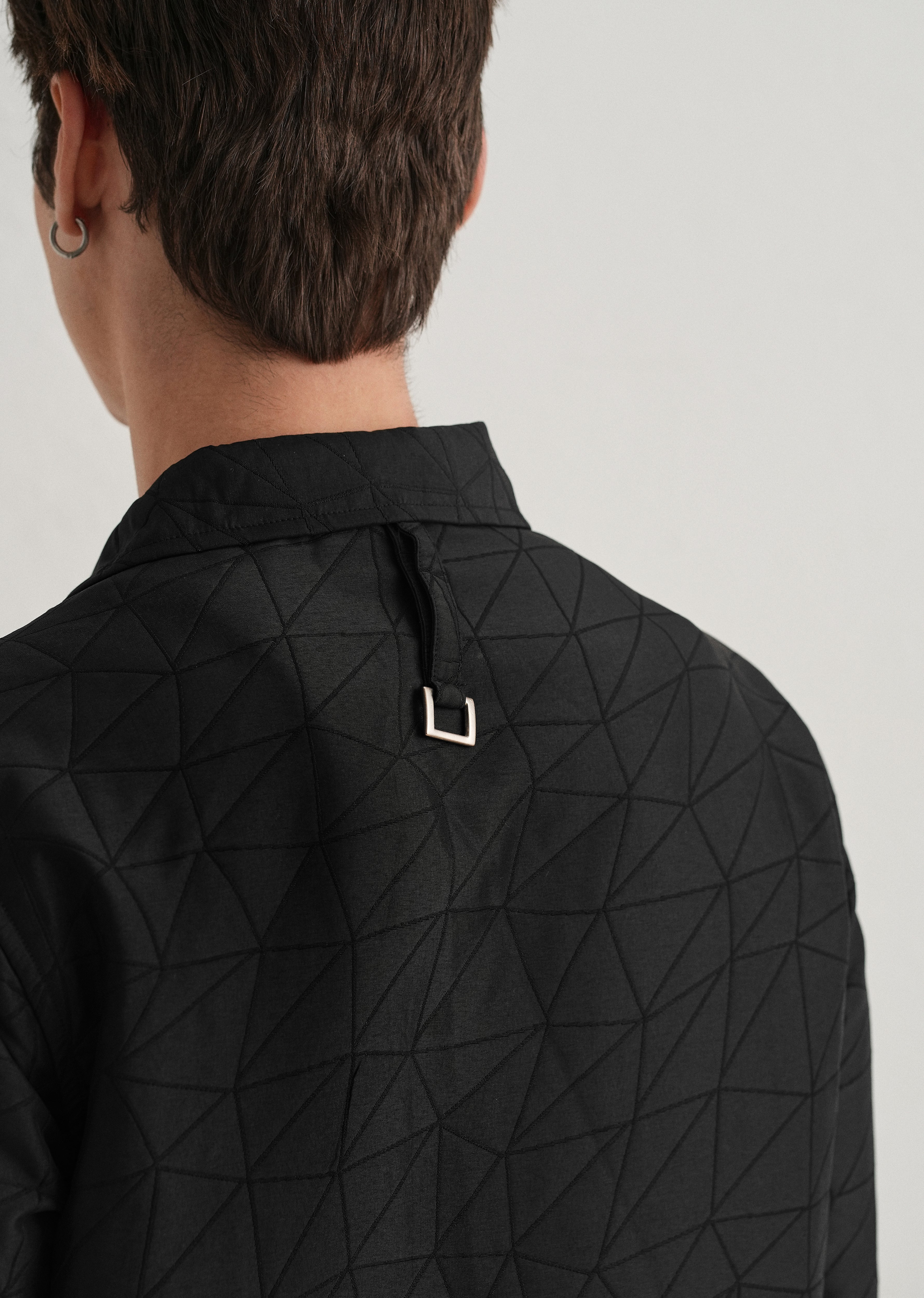 Noir Black Cross Pocket Self Pattern Shacket