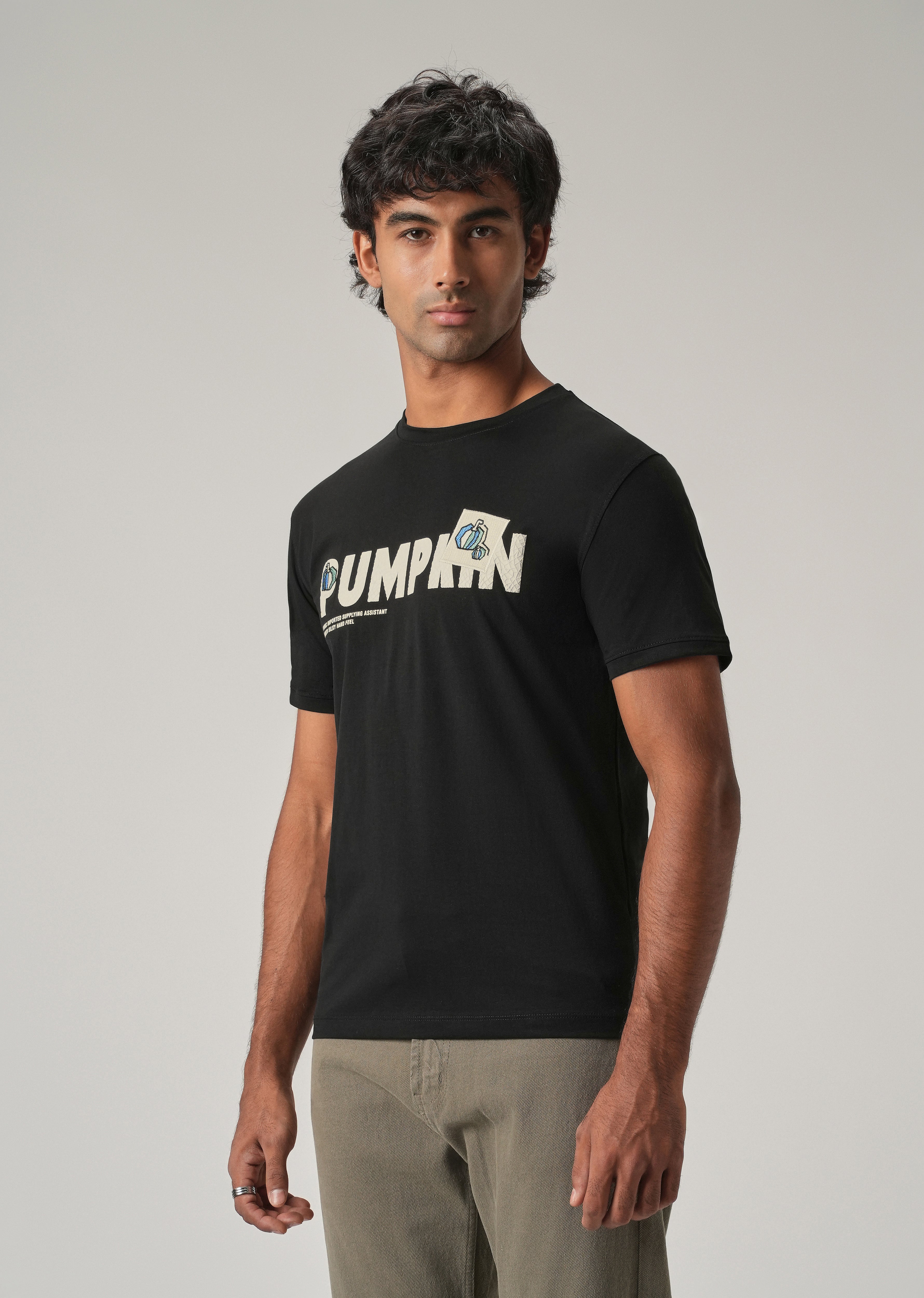 Noir Black Embossed Slim Fit T-Shirt