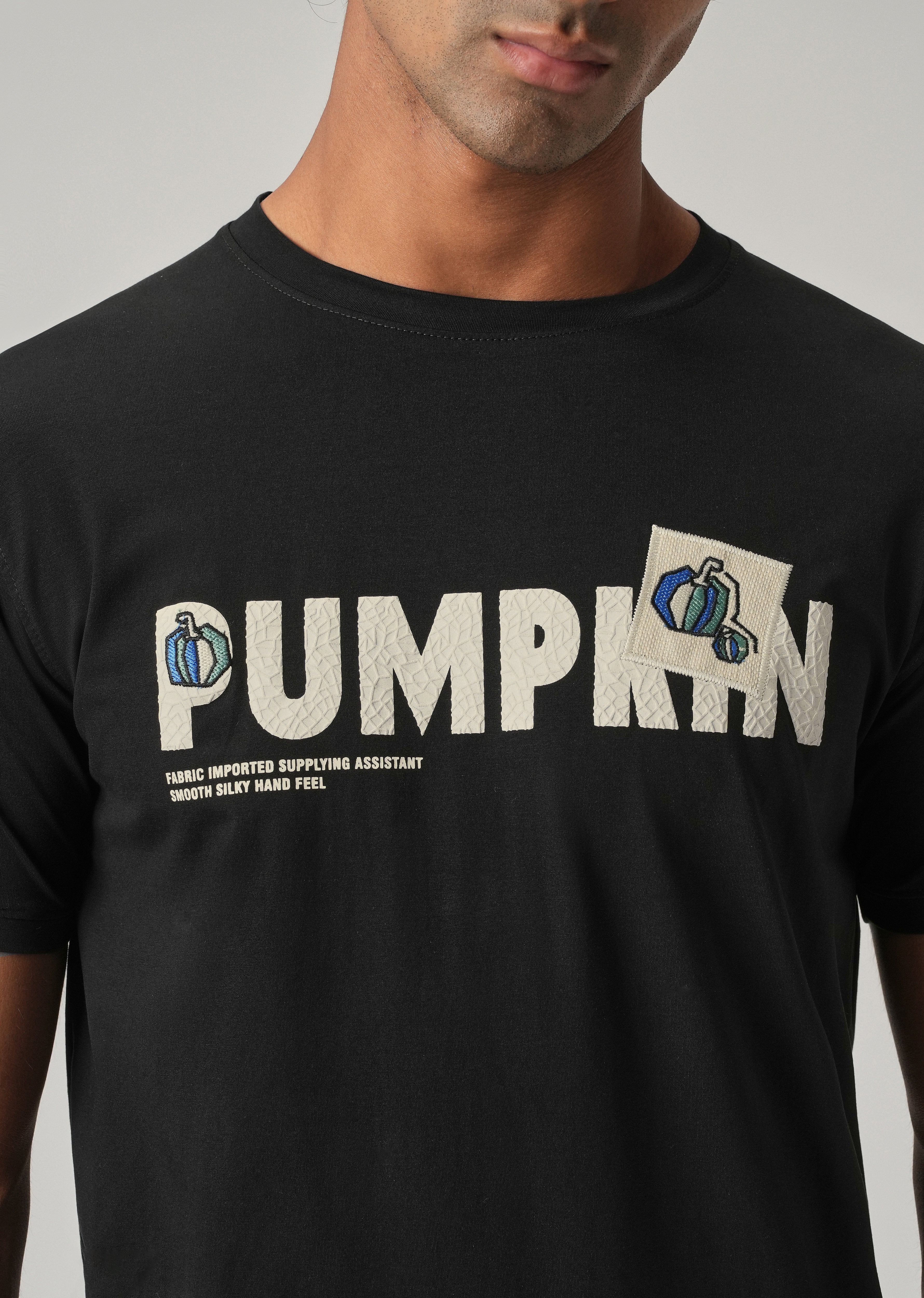 Noir Black Embossed Slim Fit T-Shirt