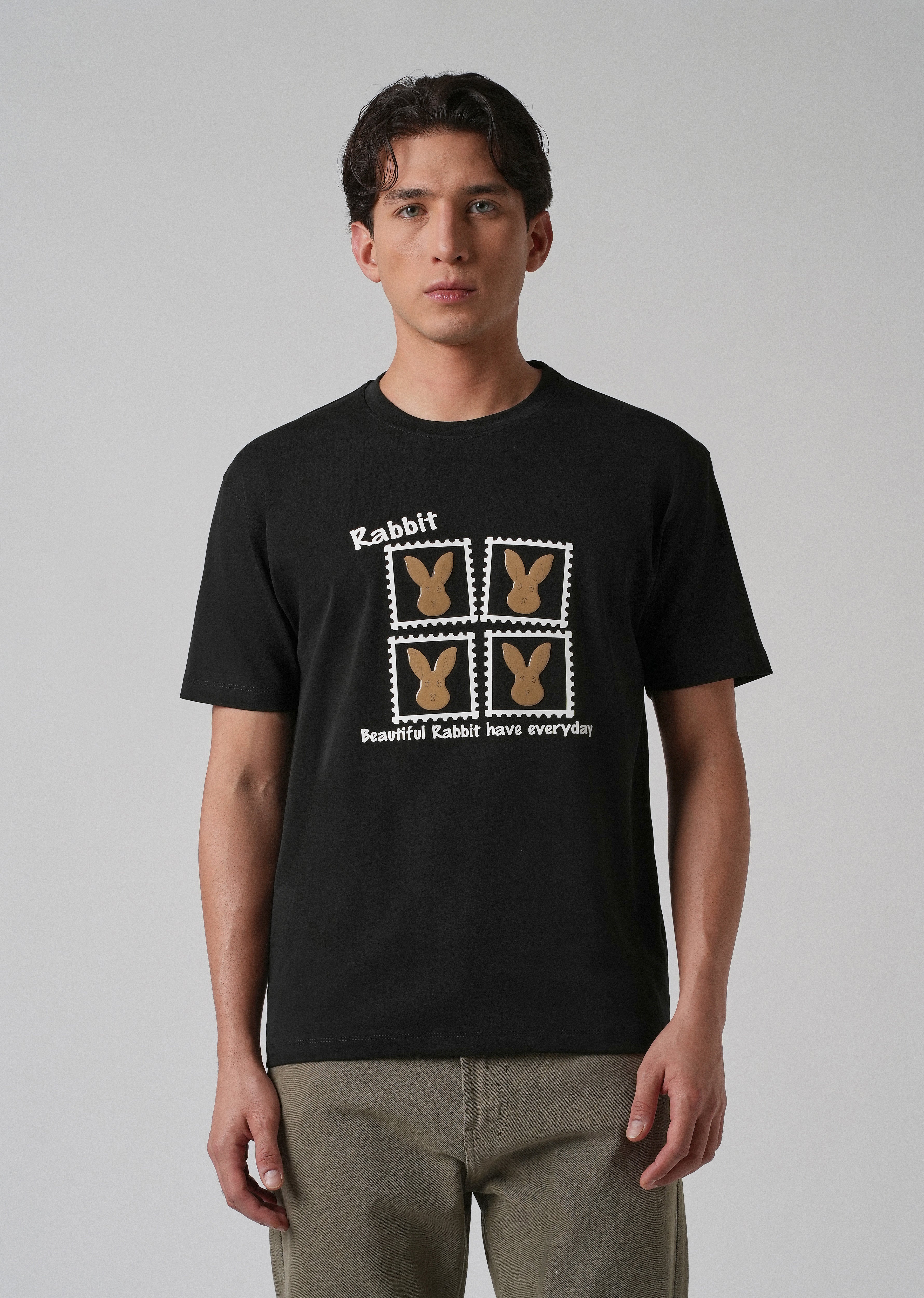 Noir Black Embossed Printed Slim Fit T-shirt