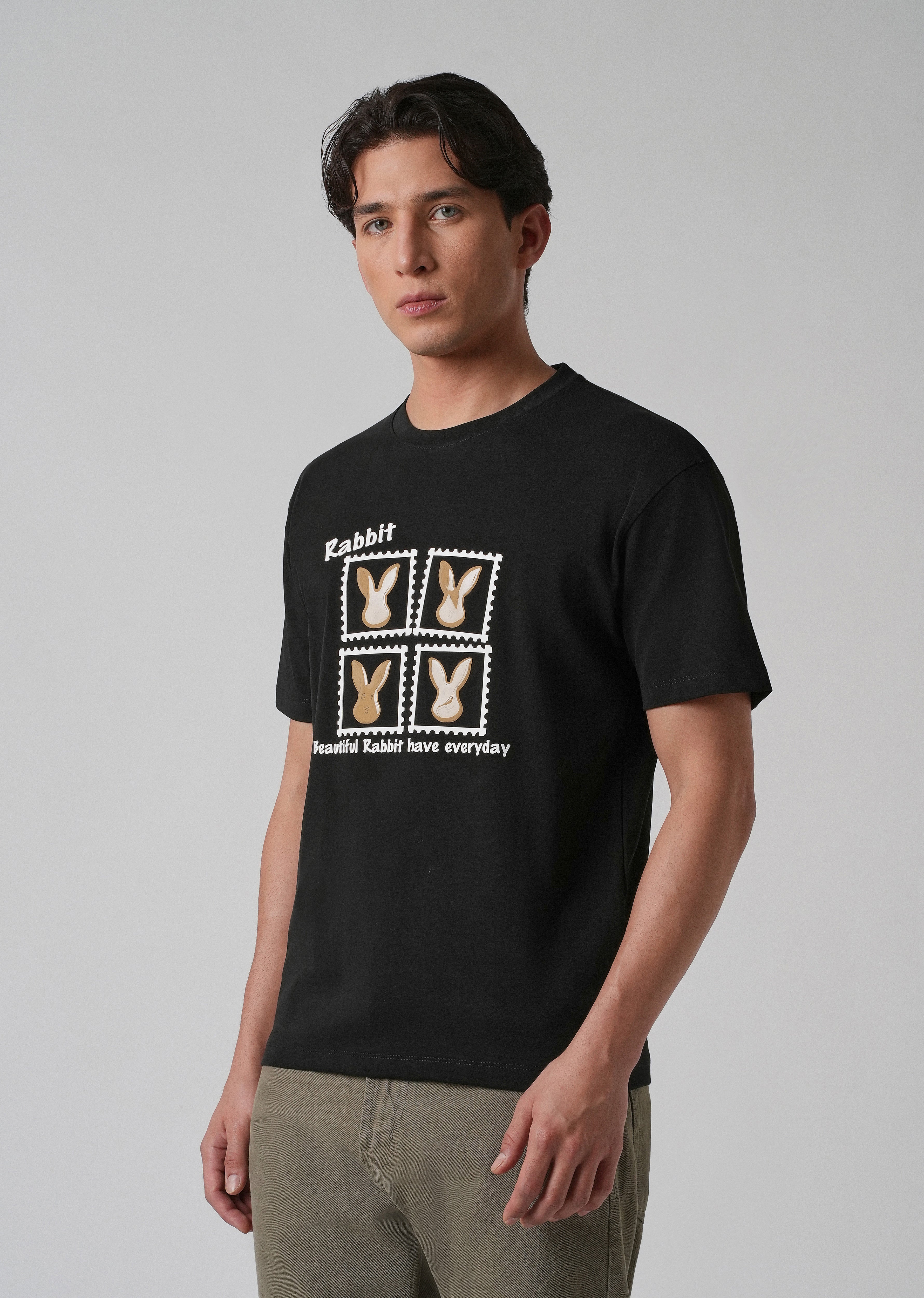 Noir Black Embossed Printed Slim Fit T-shirt