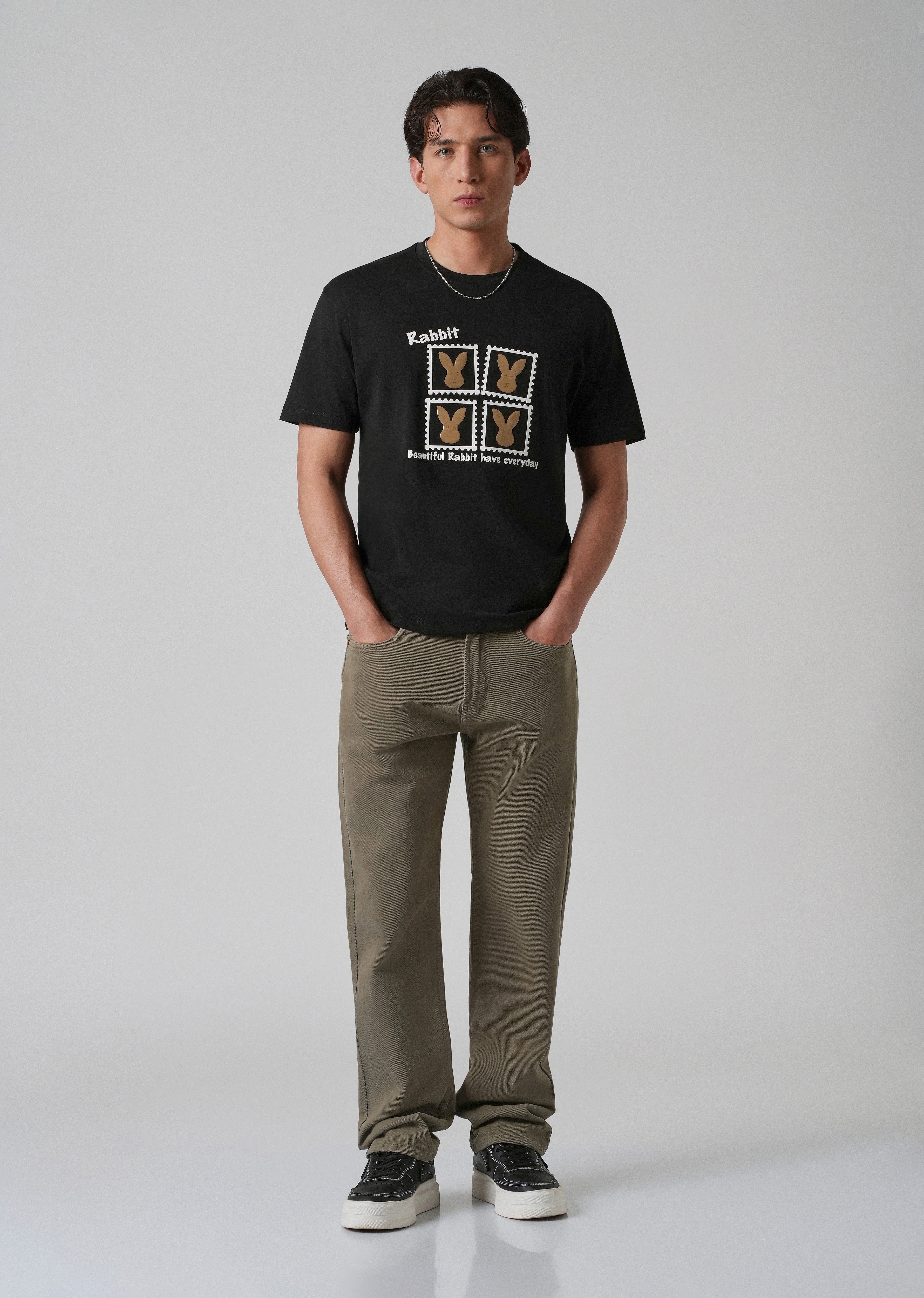 Noir Black Embossed Printed Slim Fit T-shirt