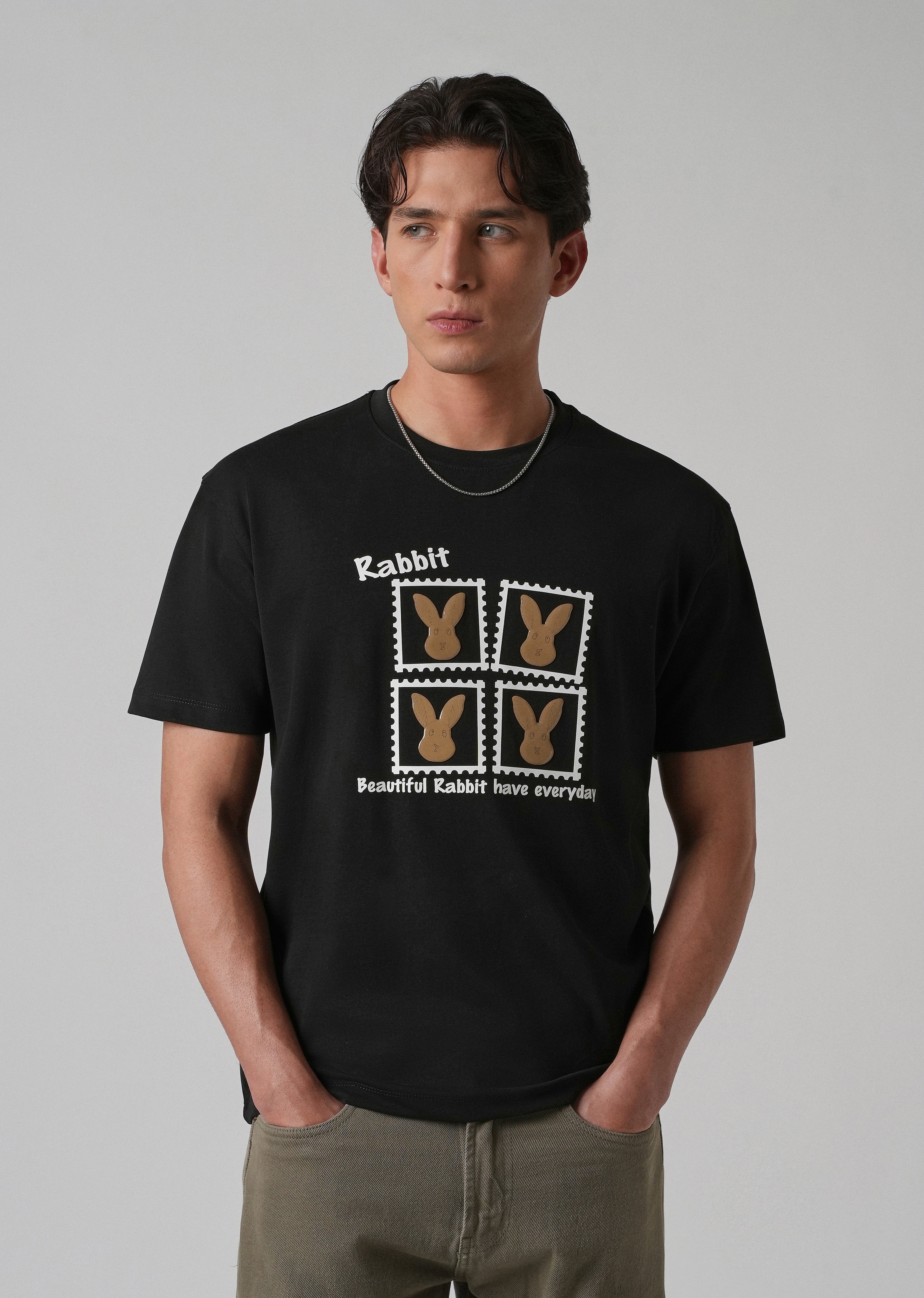 Noir Black Embossed Printed Slim Fit T-shirt