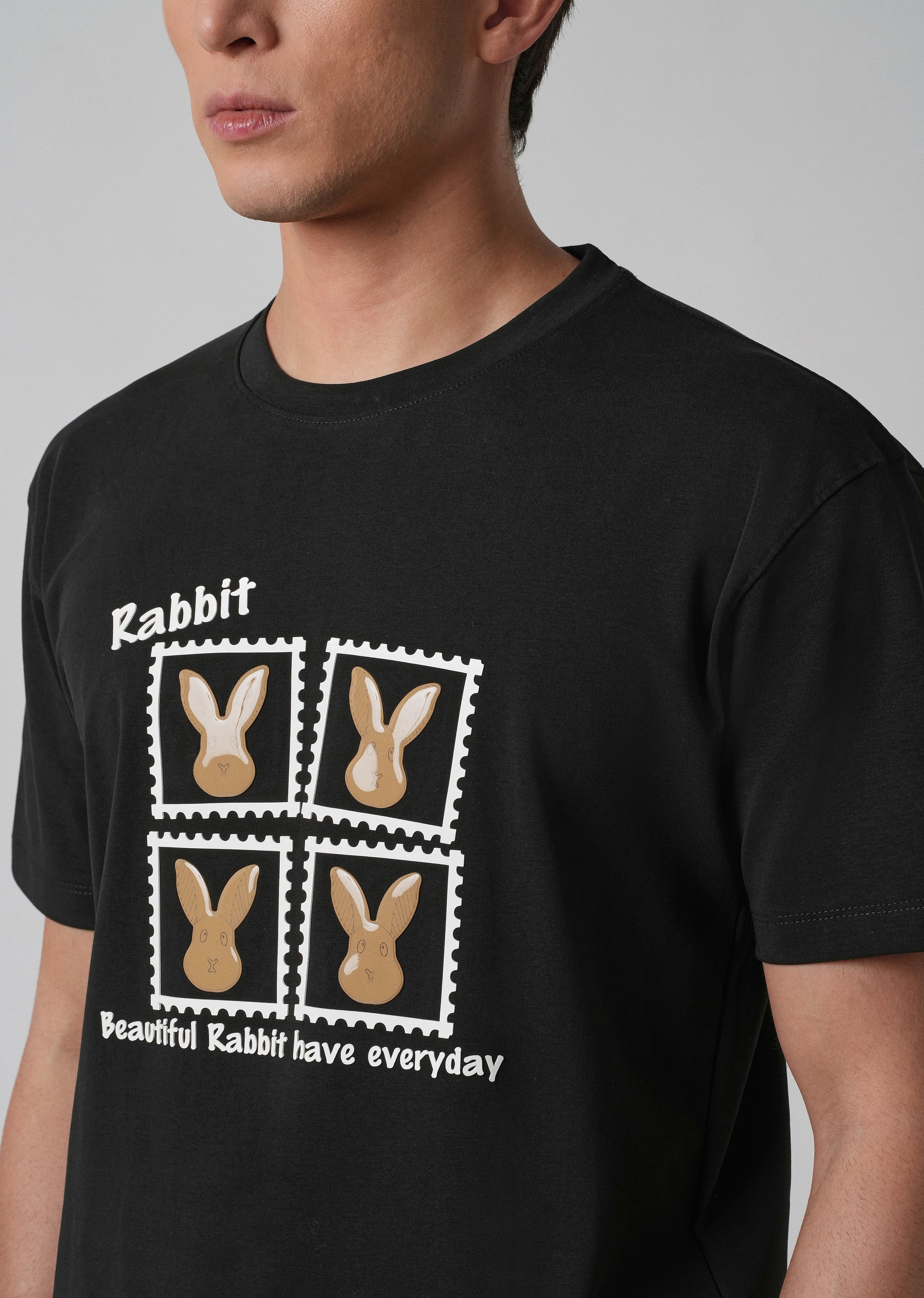 Noir Black Embossed Printed Slim Fit T-shirt