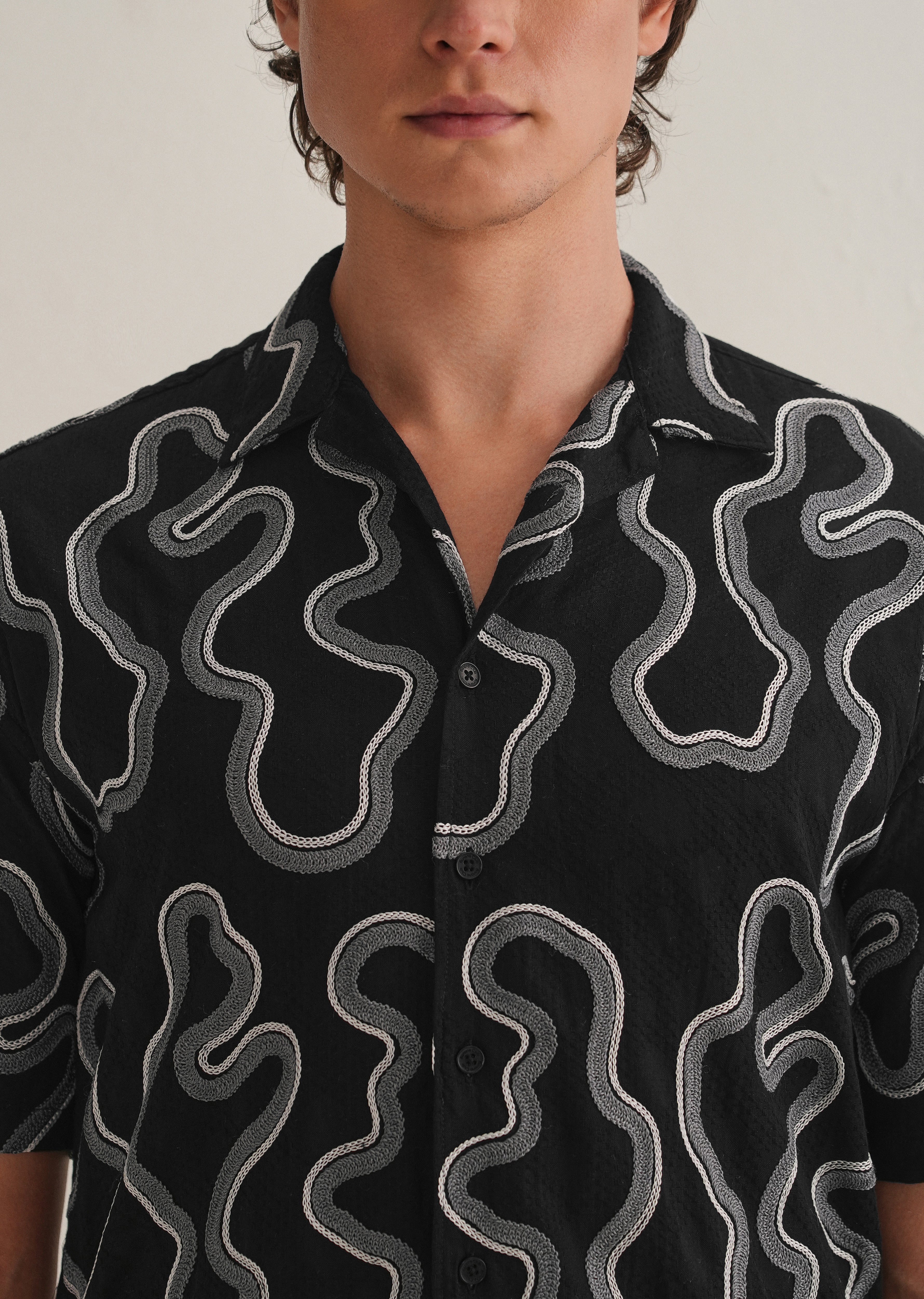 Noir Black Embroidered Shirt