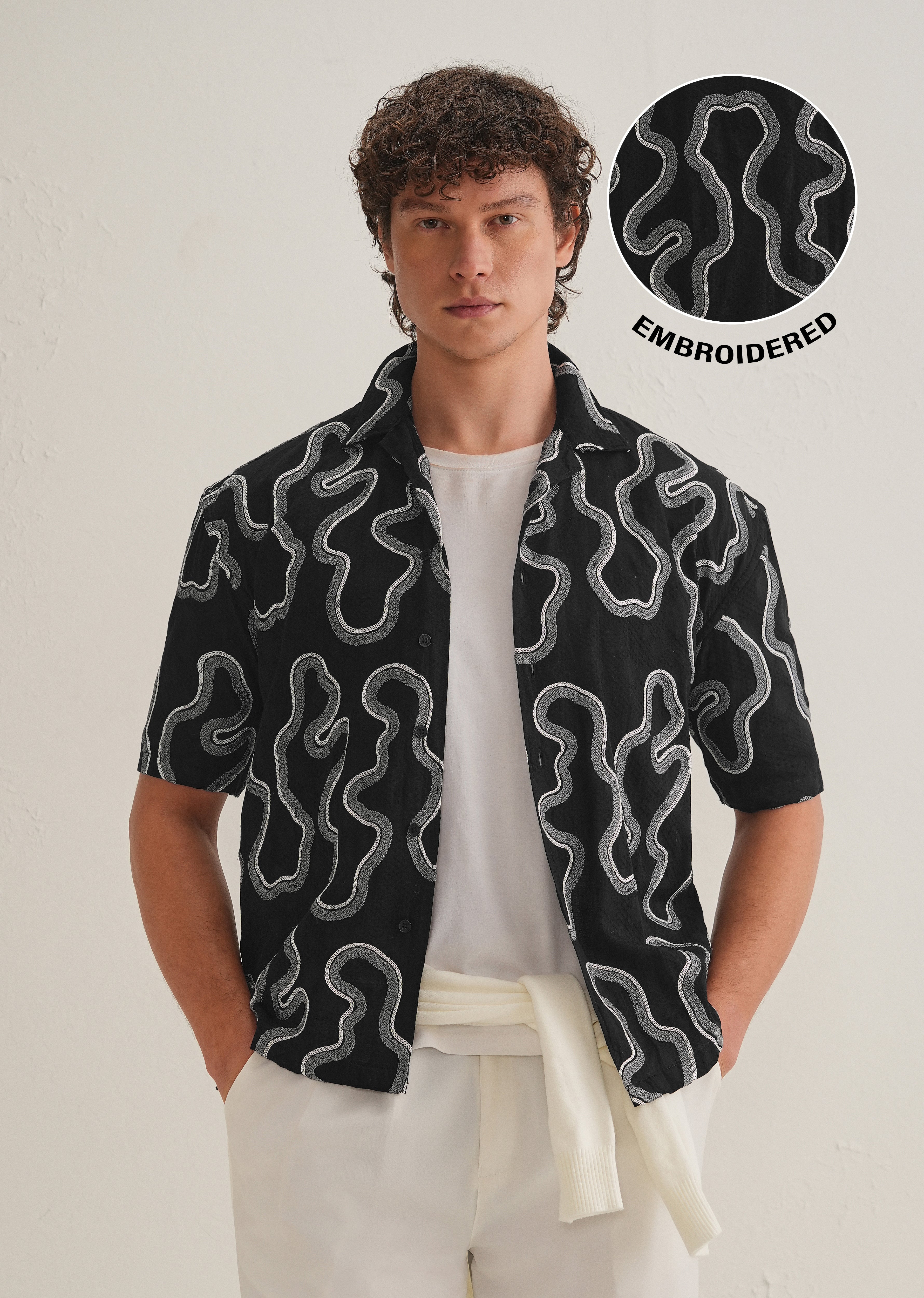 Noir Black Embroidered Shirt