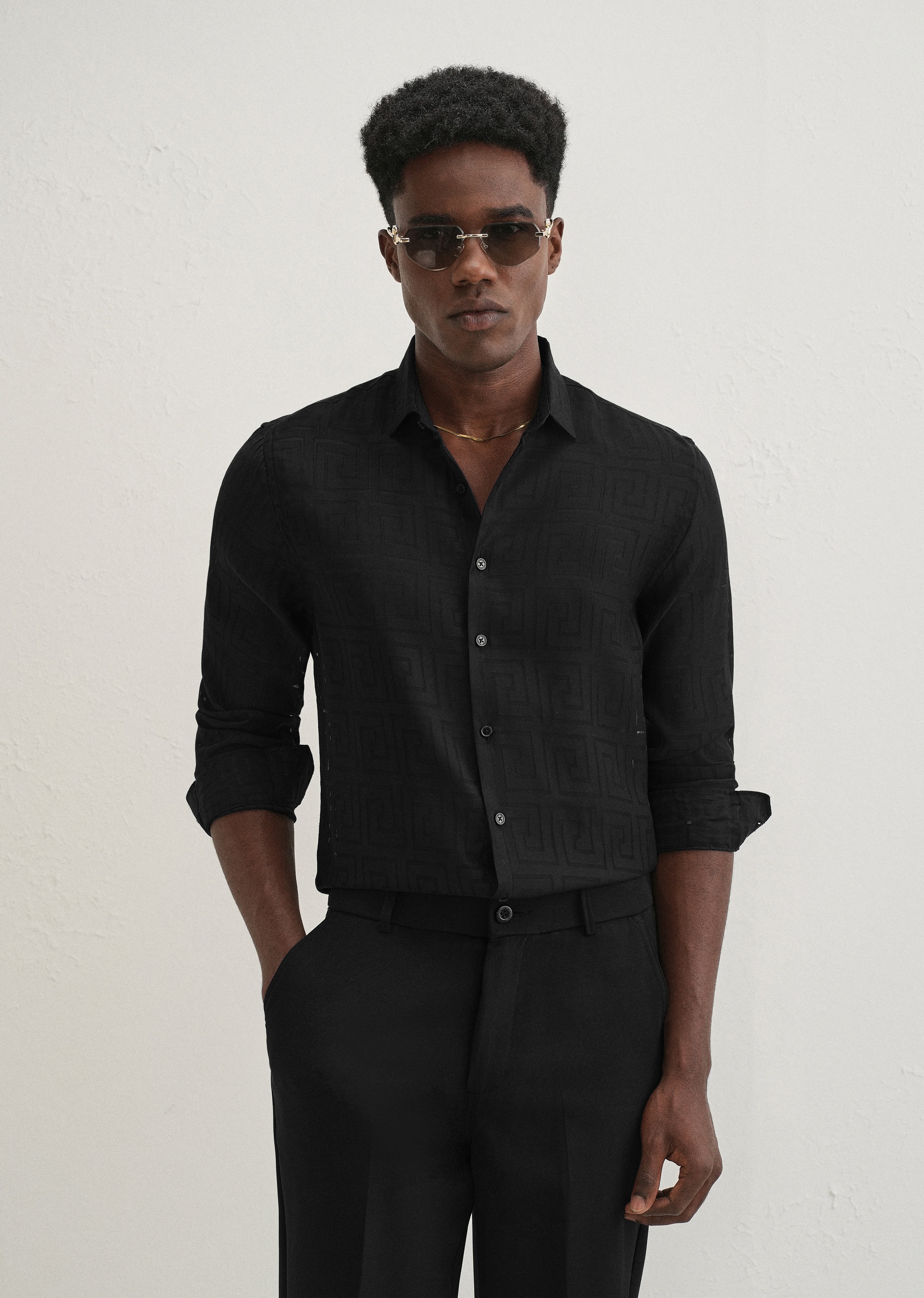 Noir Black Laser Cut Shirt