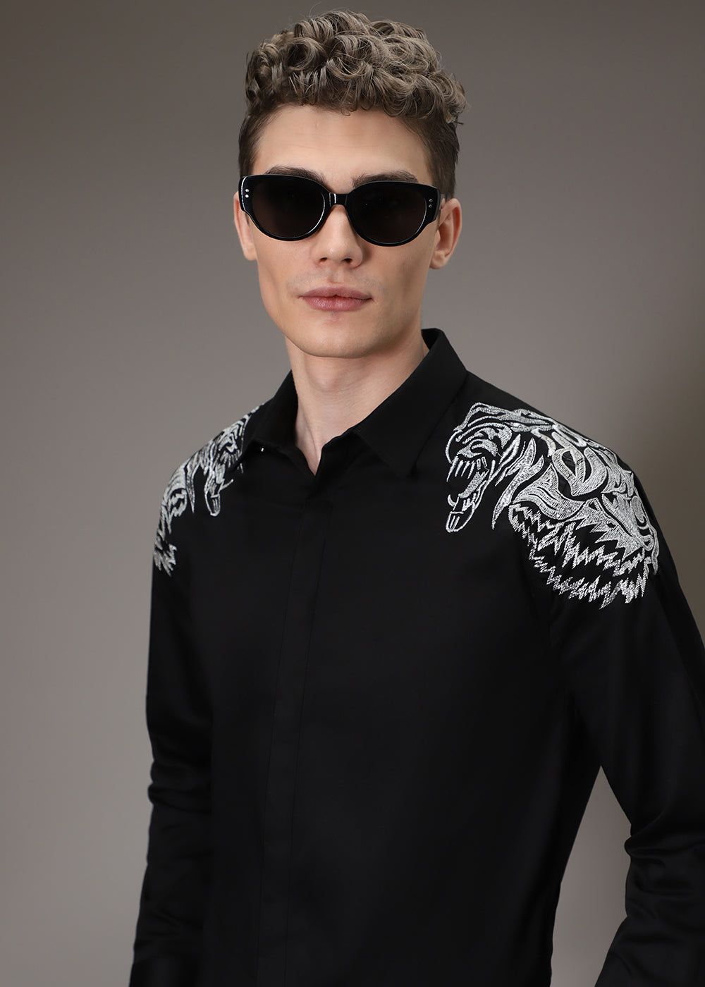 Noire Lion Embroidery Designer Shirt