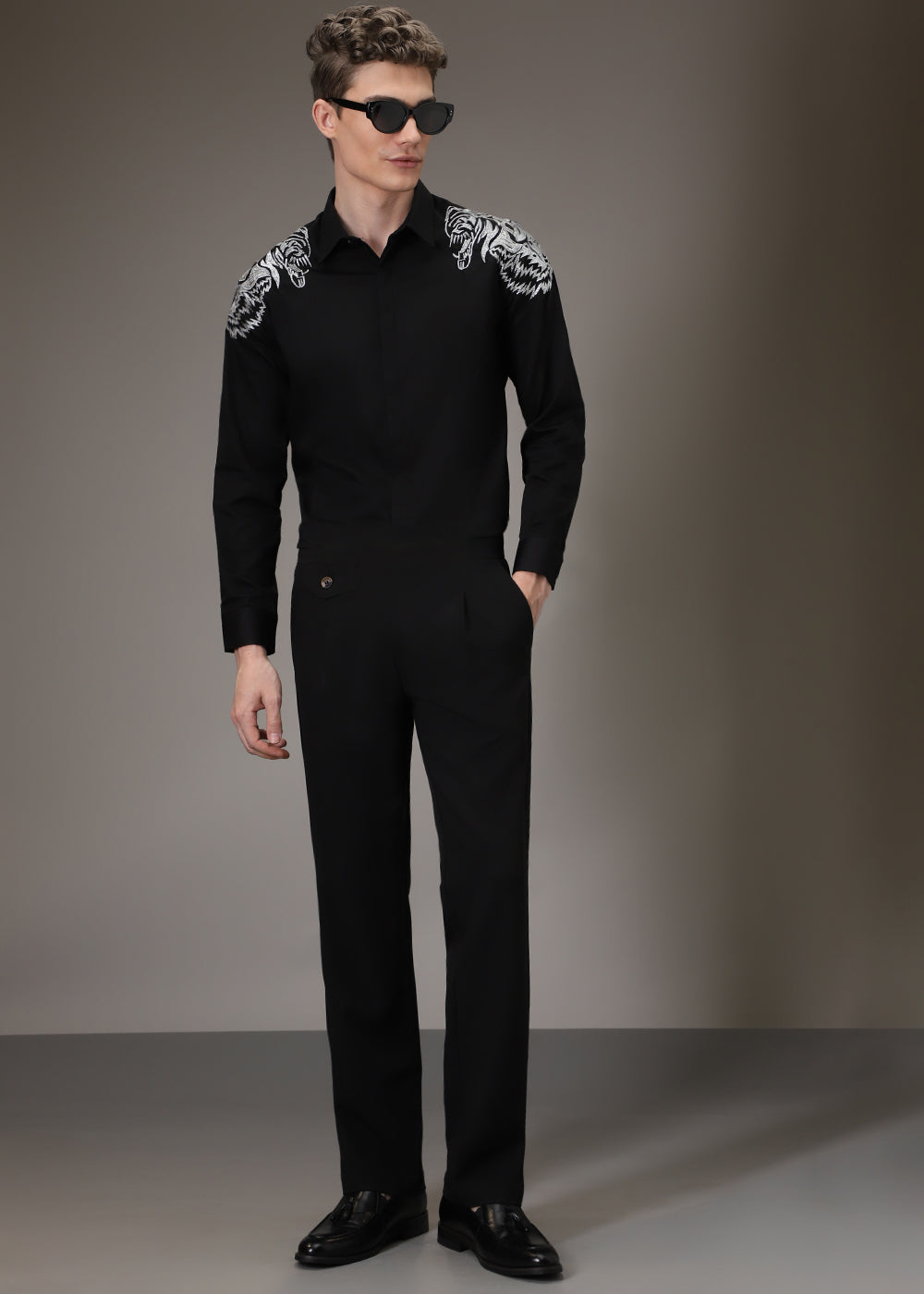 Noire Lion Embroidery Designer Shirt