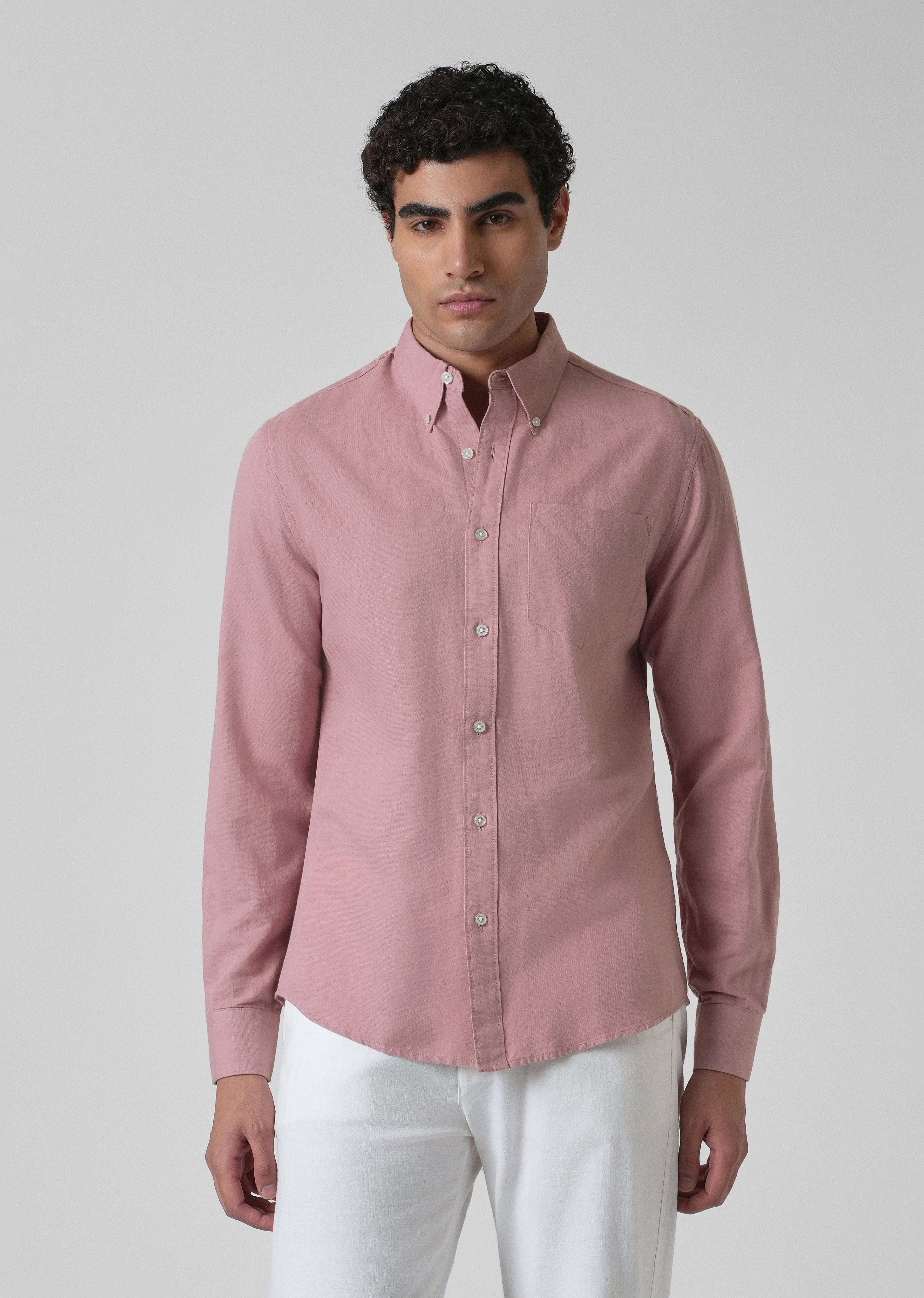 Nude Pink Cotton Linen Shirt