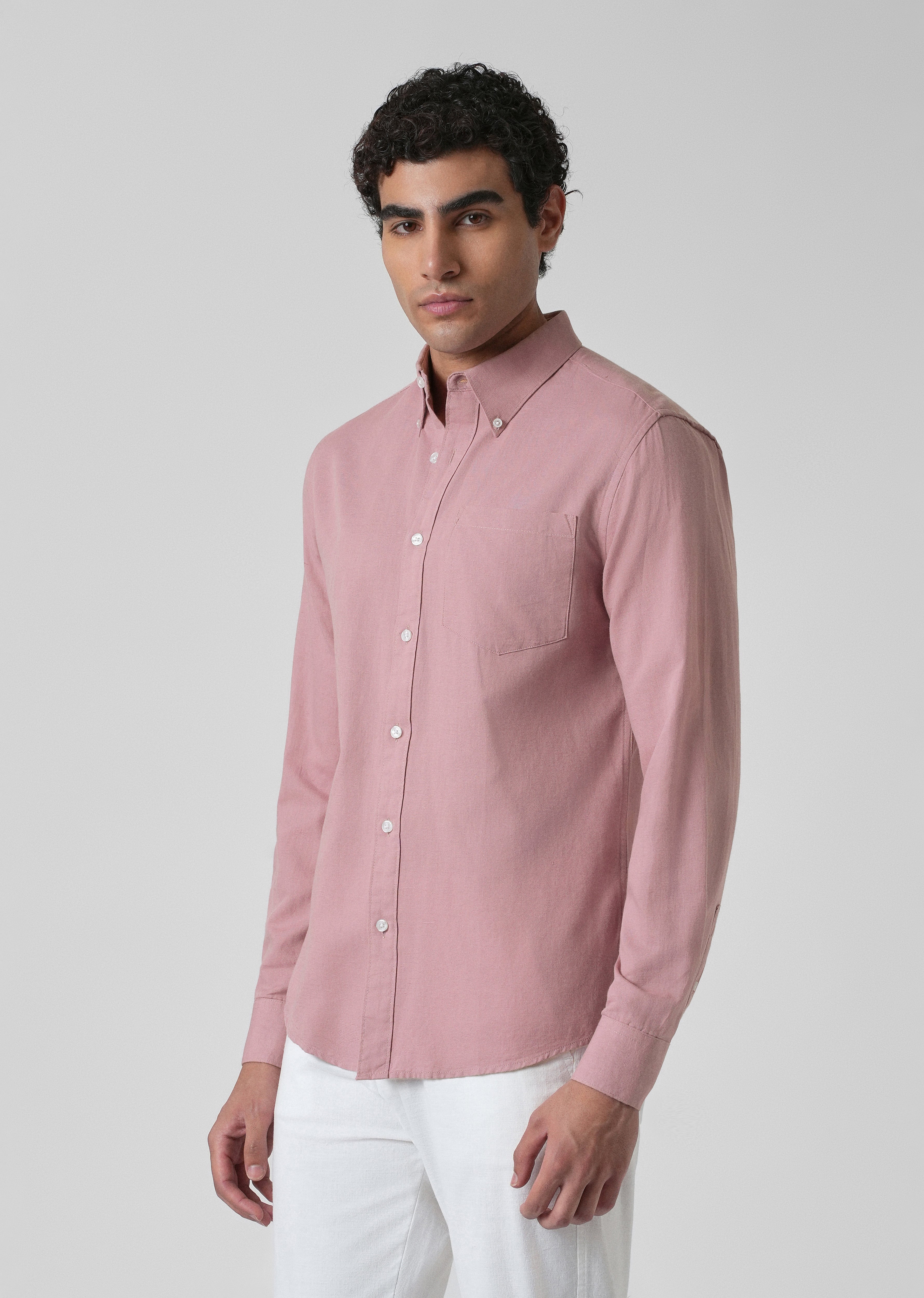 Nude Pink Cotton Linen Shirt