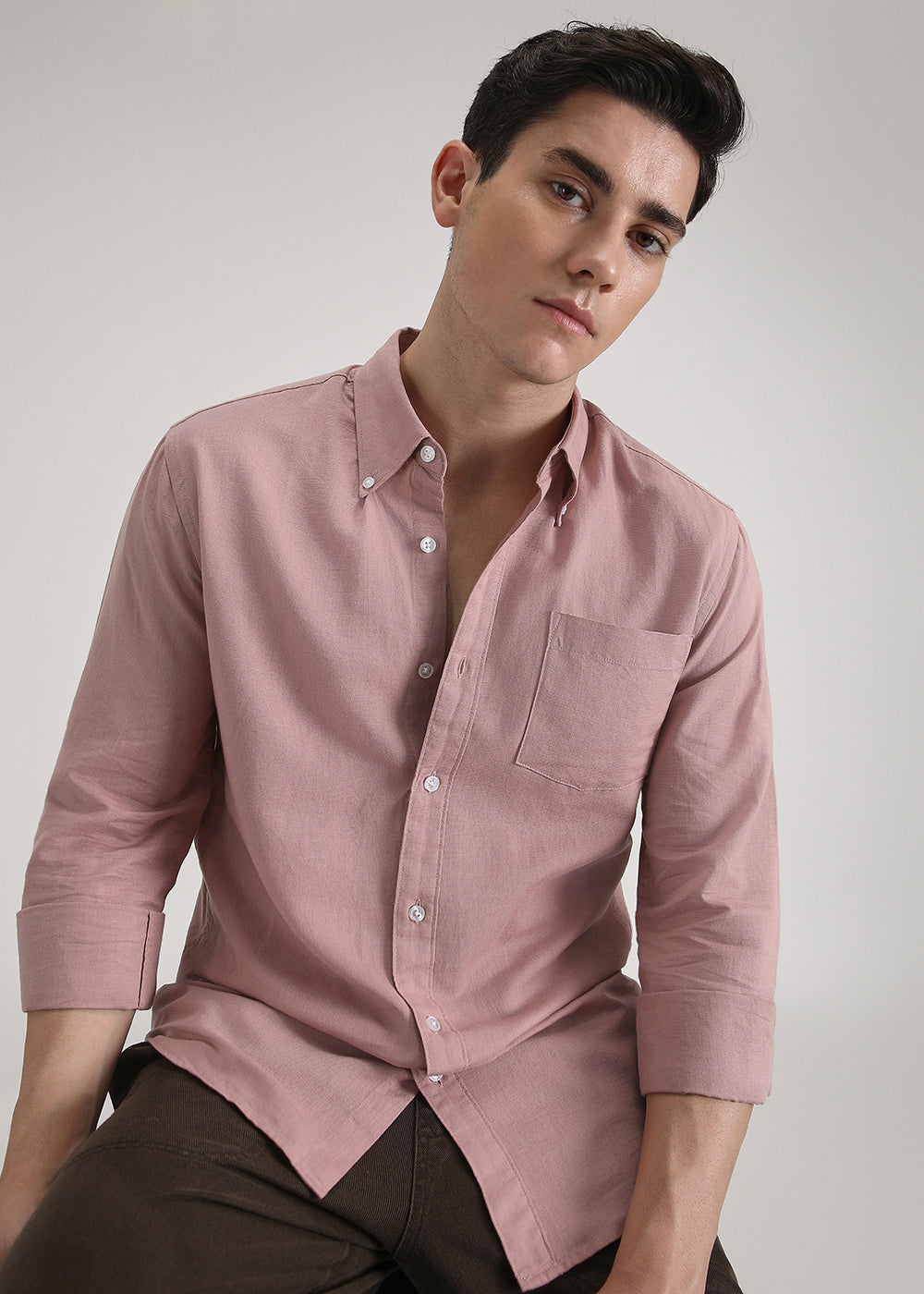 Nude Pink Cotton Linen Shirt