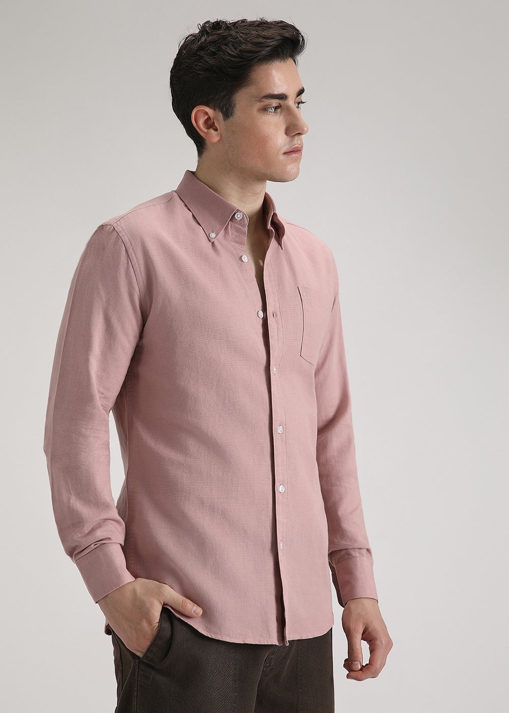 Nude Pink Cotton Linen Shirt