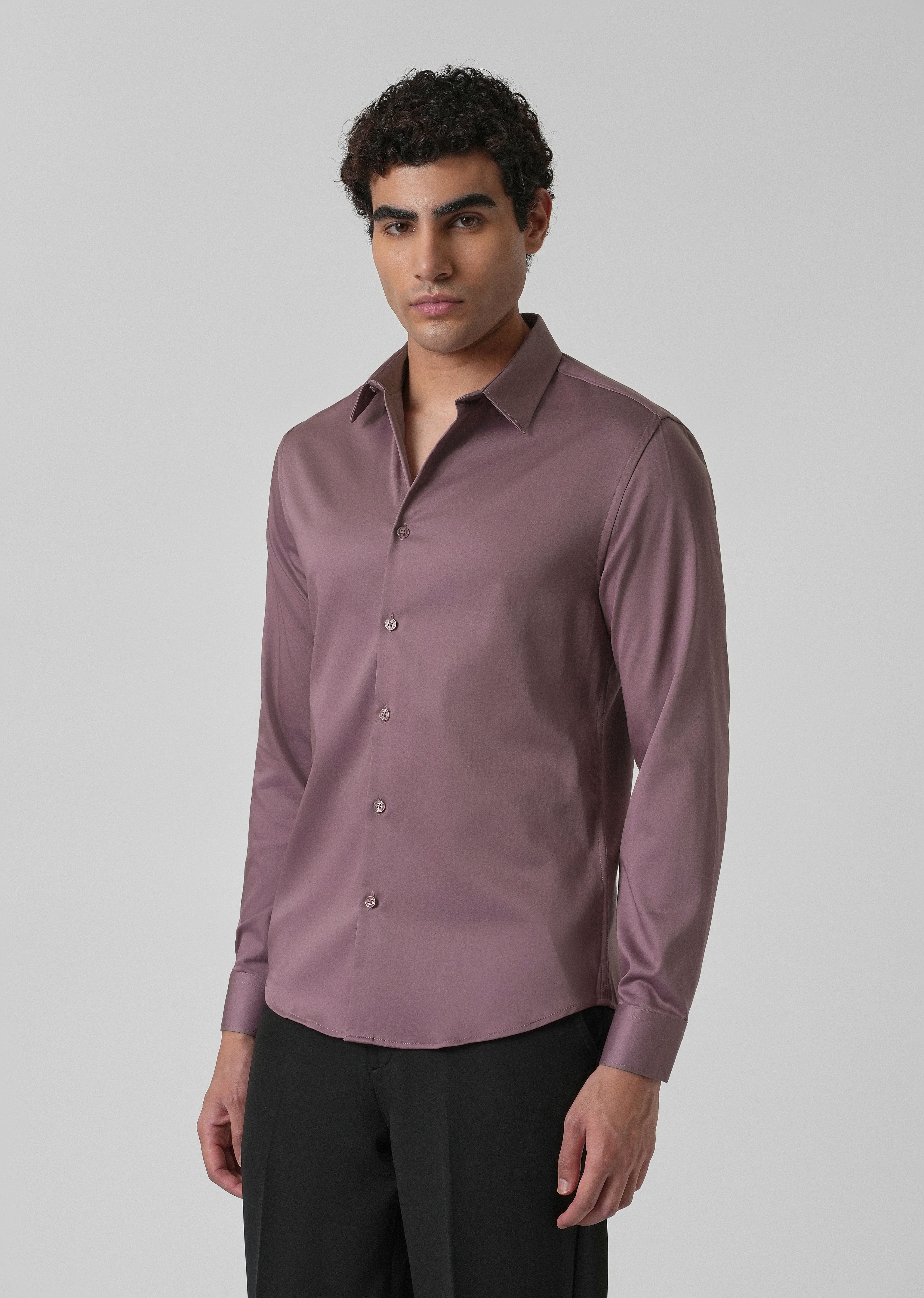 Nude Pink Plain Satin Shirt