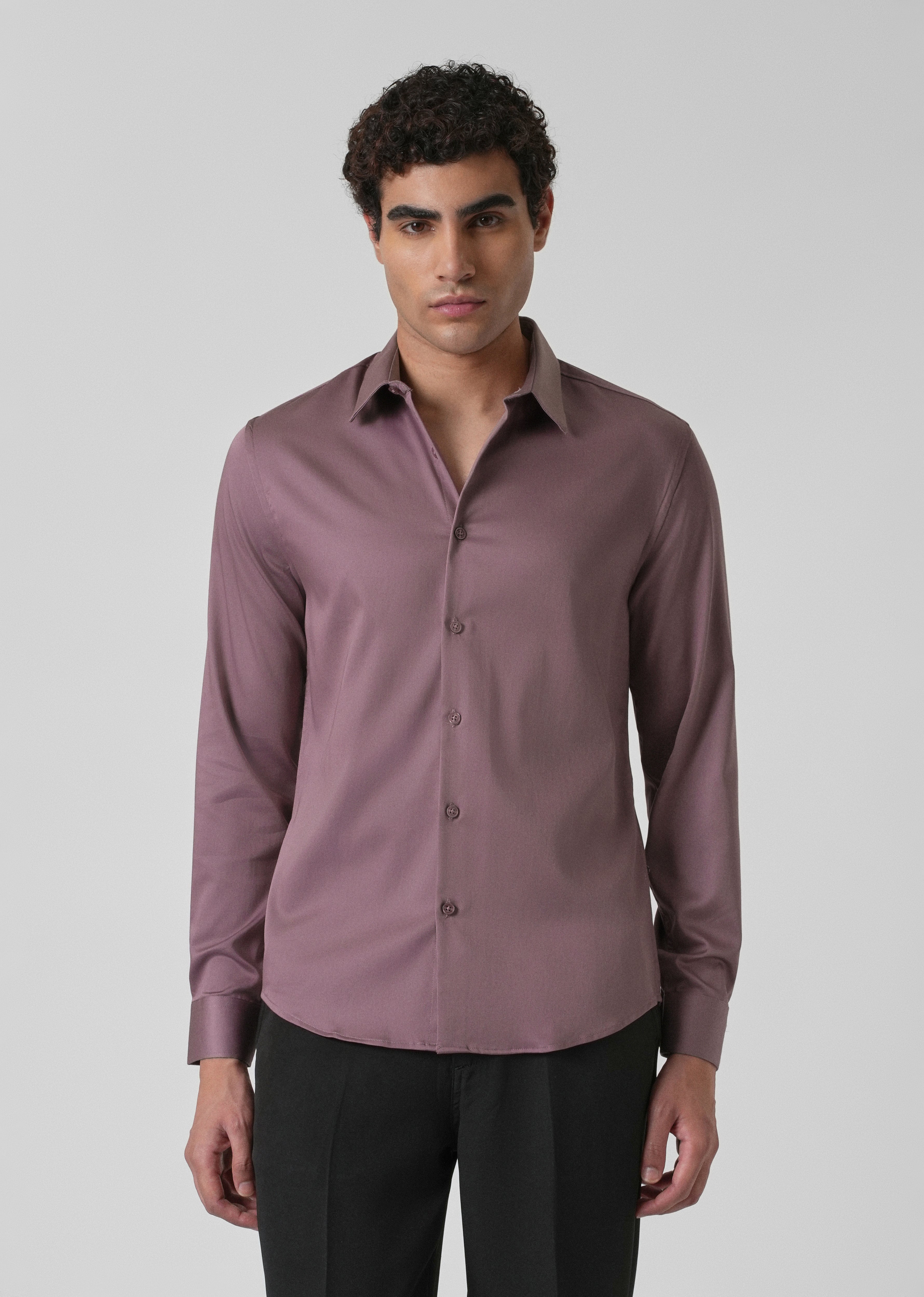 Nude Pink Plain Satin Shirt