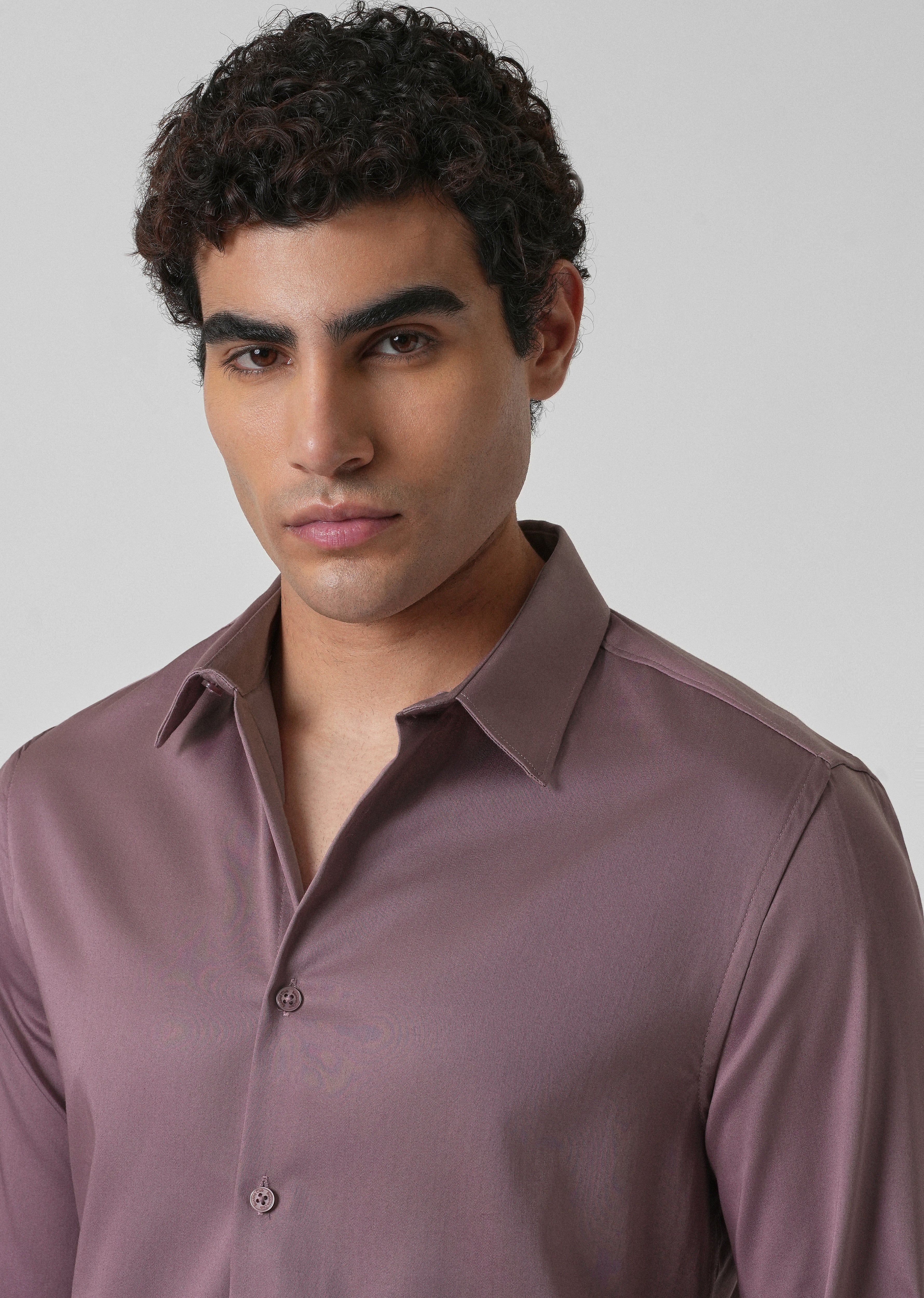 Nude Pink Plain Satin Shirt