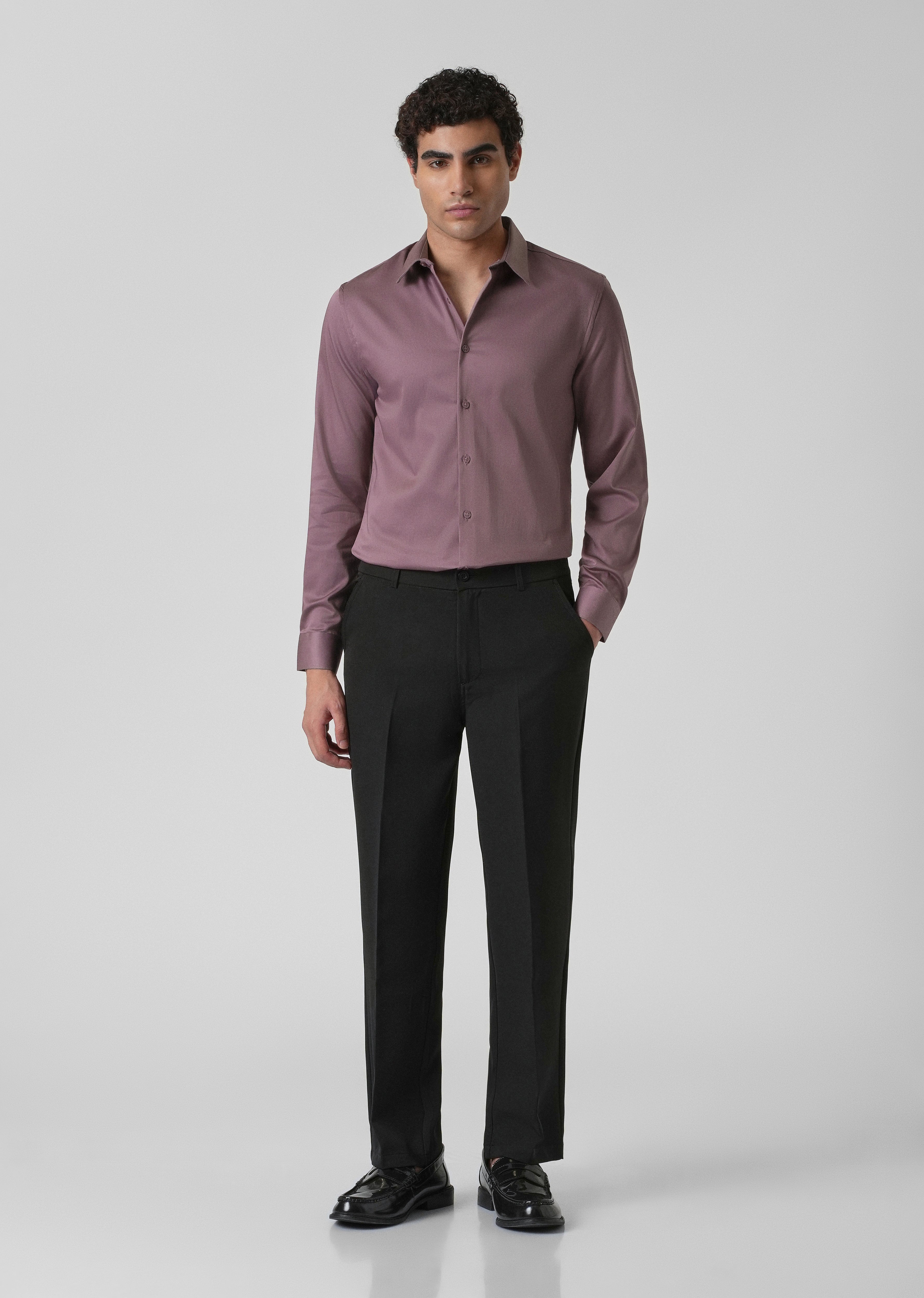 Nude Pink Plain Satin Shirt