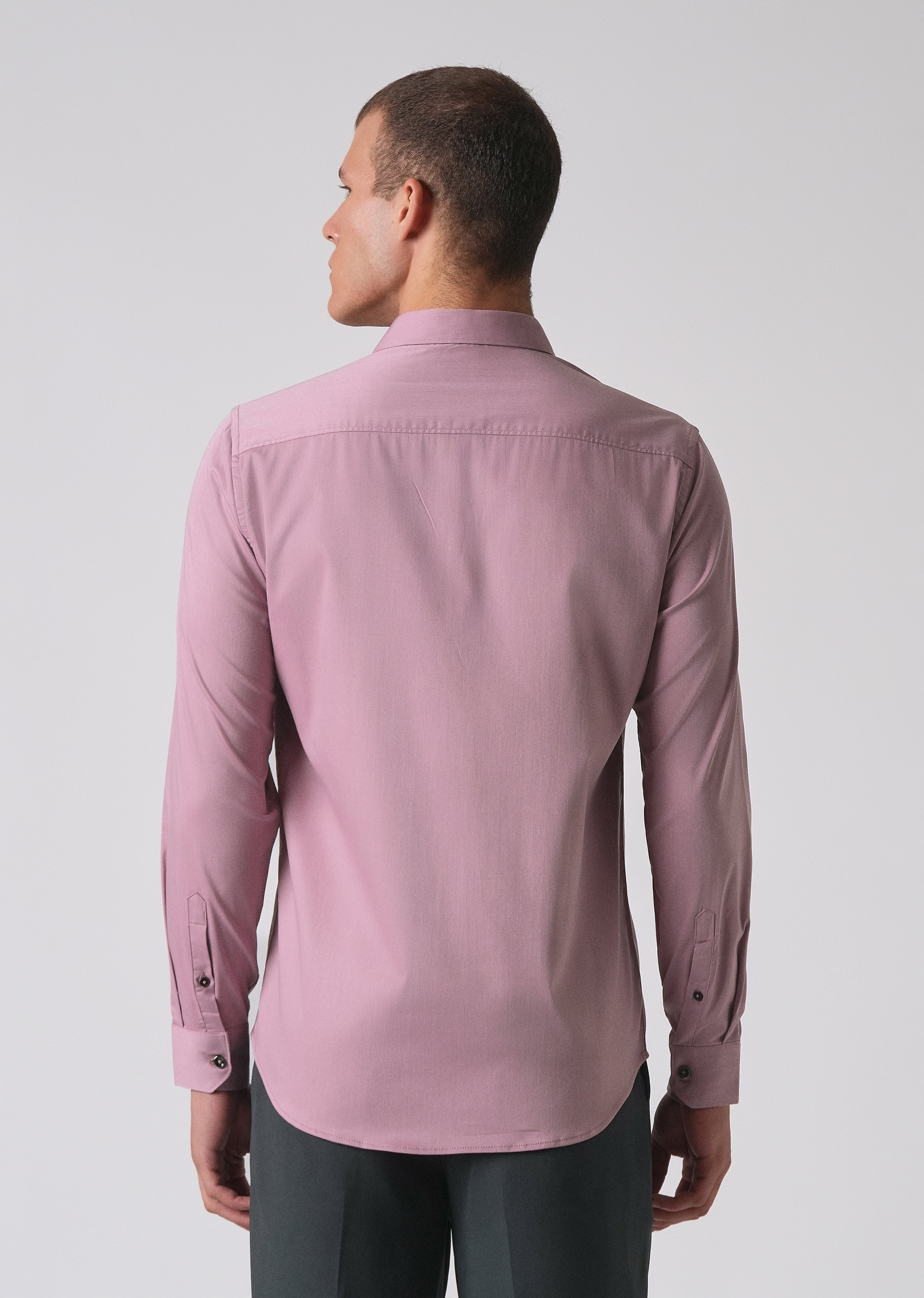 Nude Pink Cotton Stretch Plain Shirt