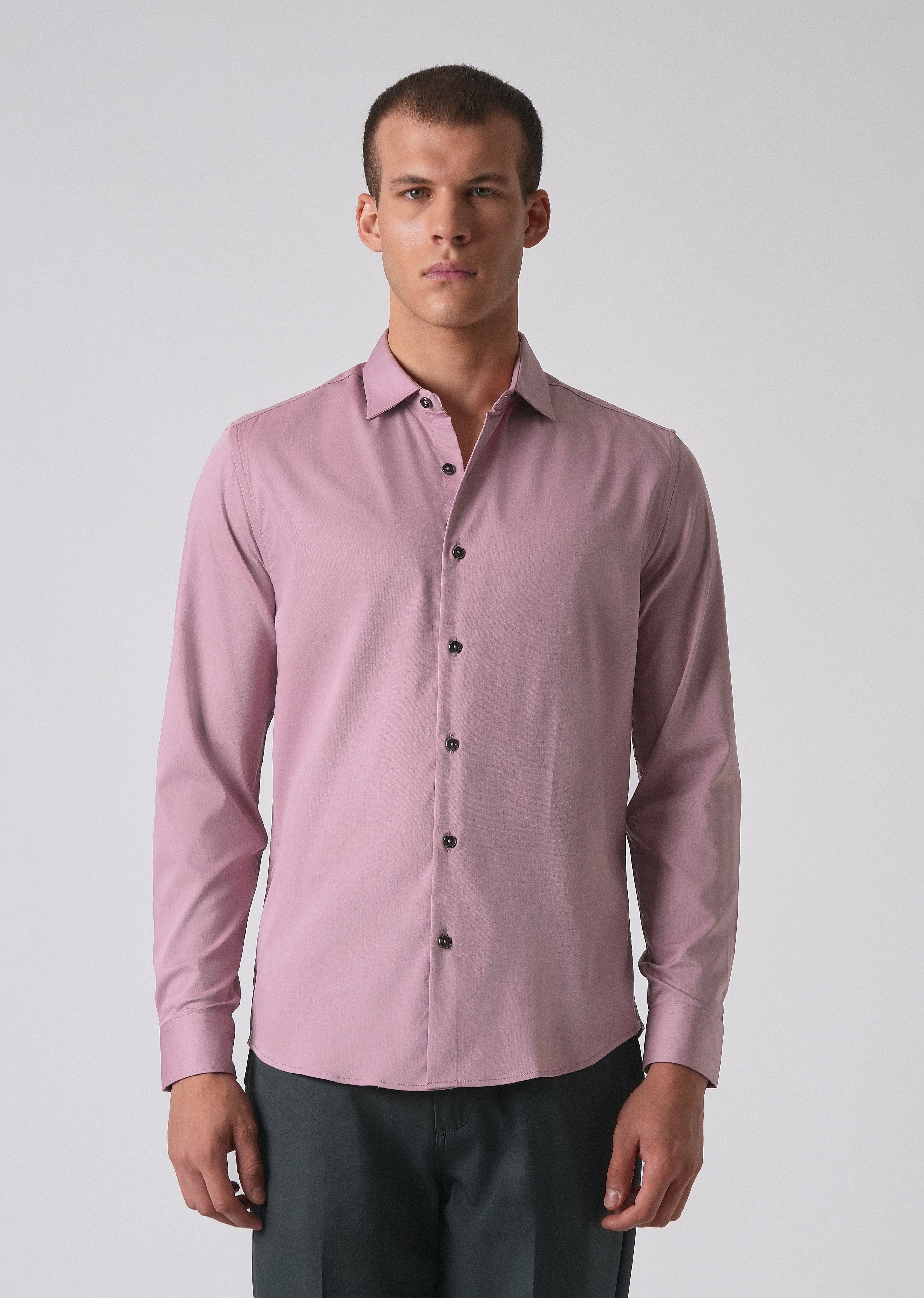 Nude Pink Cotton Stretch Plain Shirt