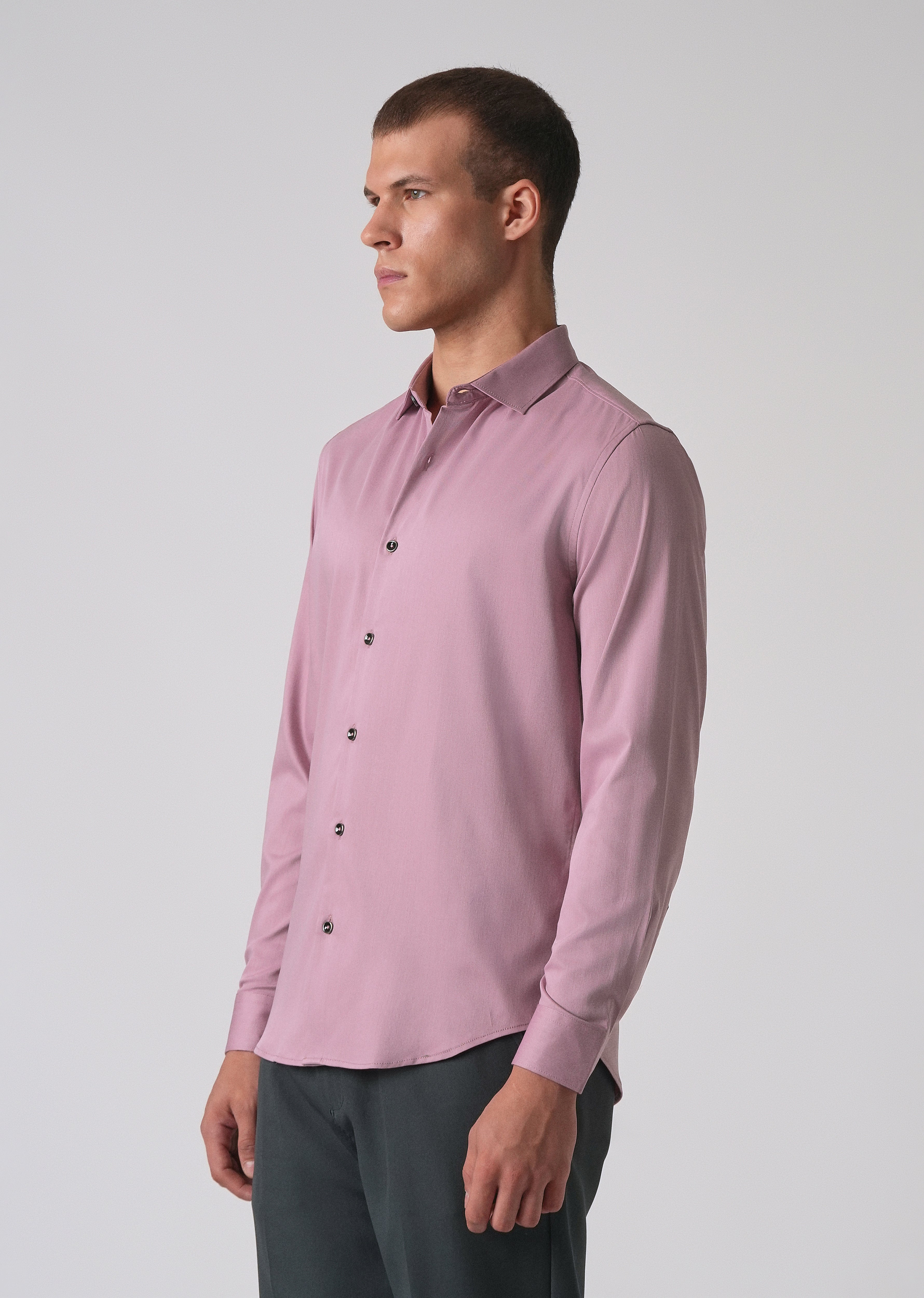 Nude Pink Cotton Stretch Plain Shirt