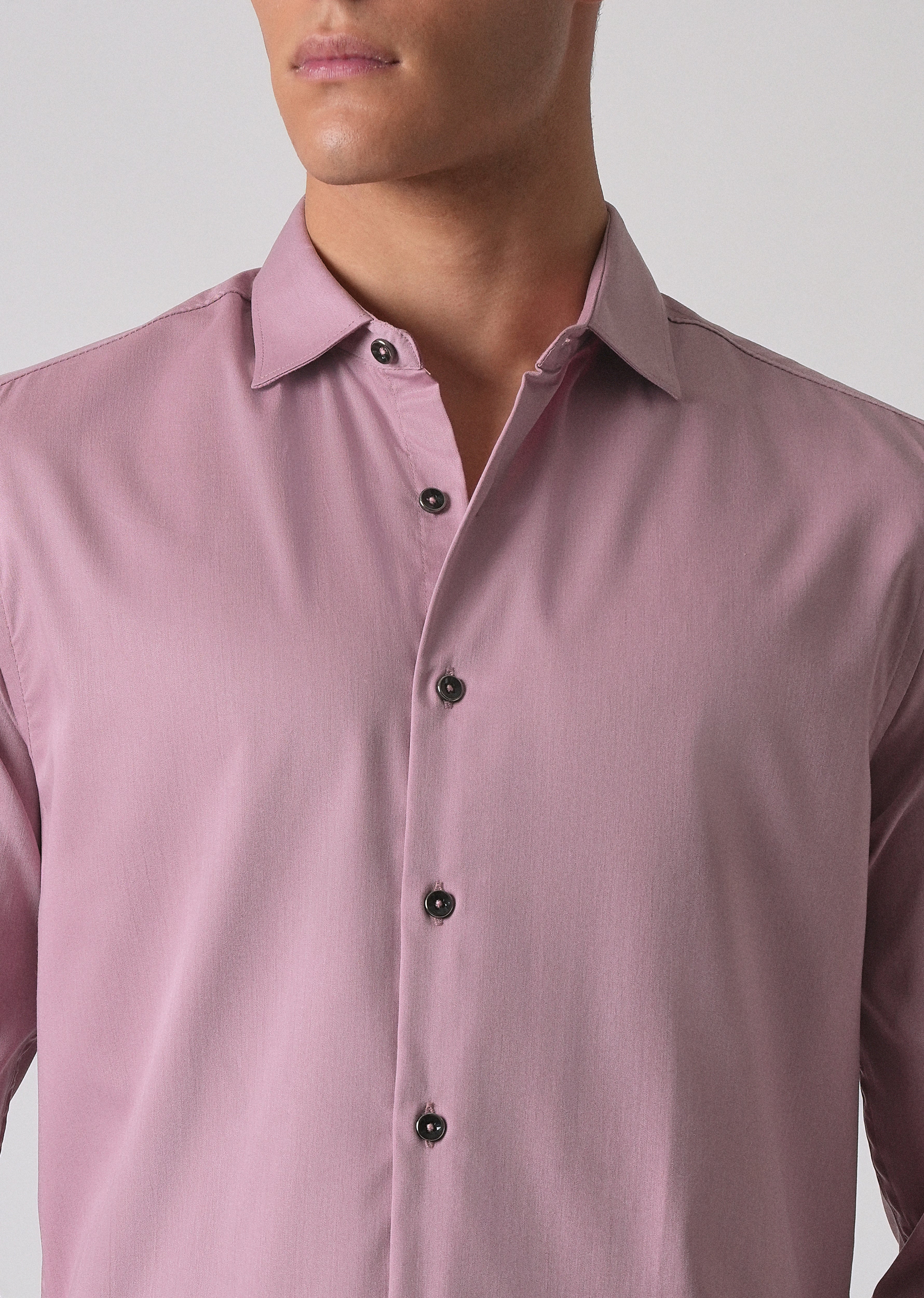Nude Pink Cotton Stretch Plain Shirt