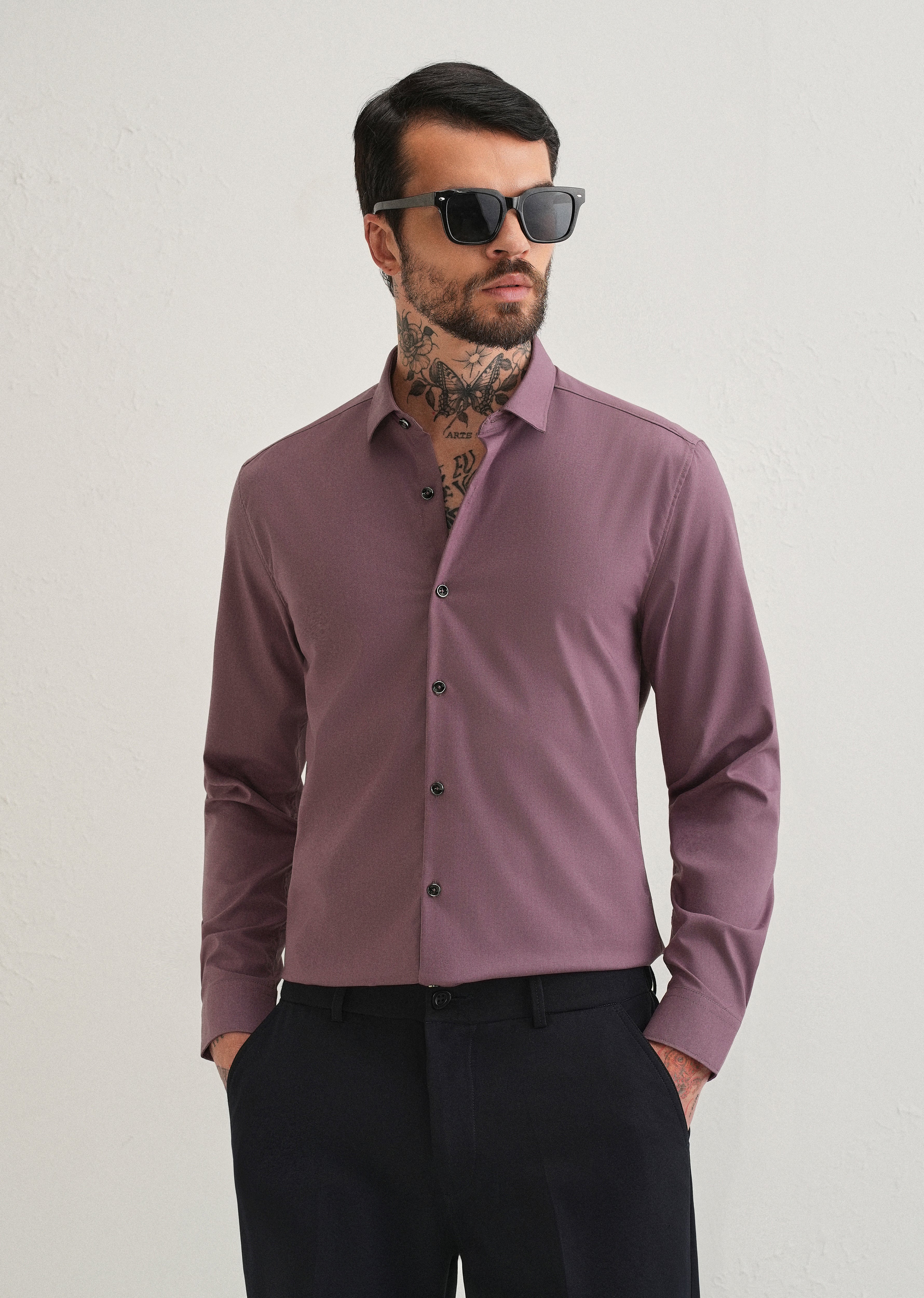 Nude Pink Plain Wrinkle Free Shirt