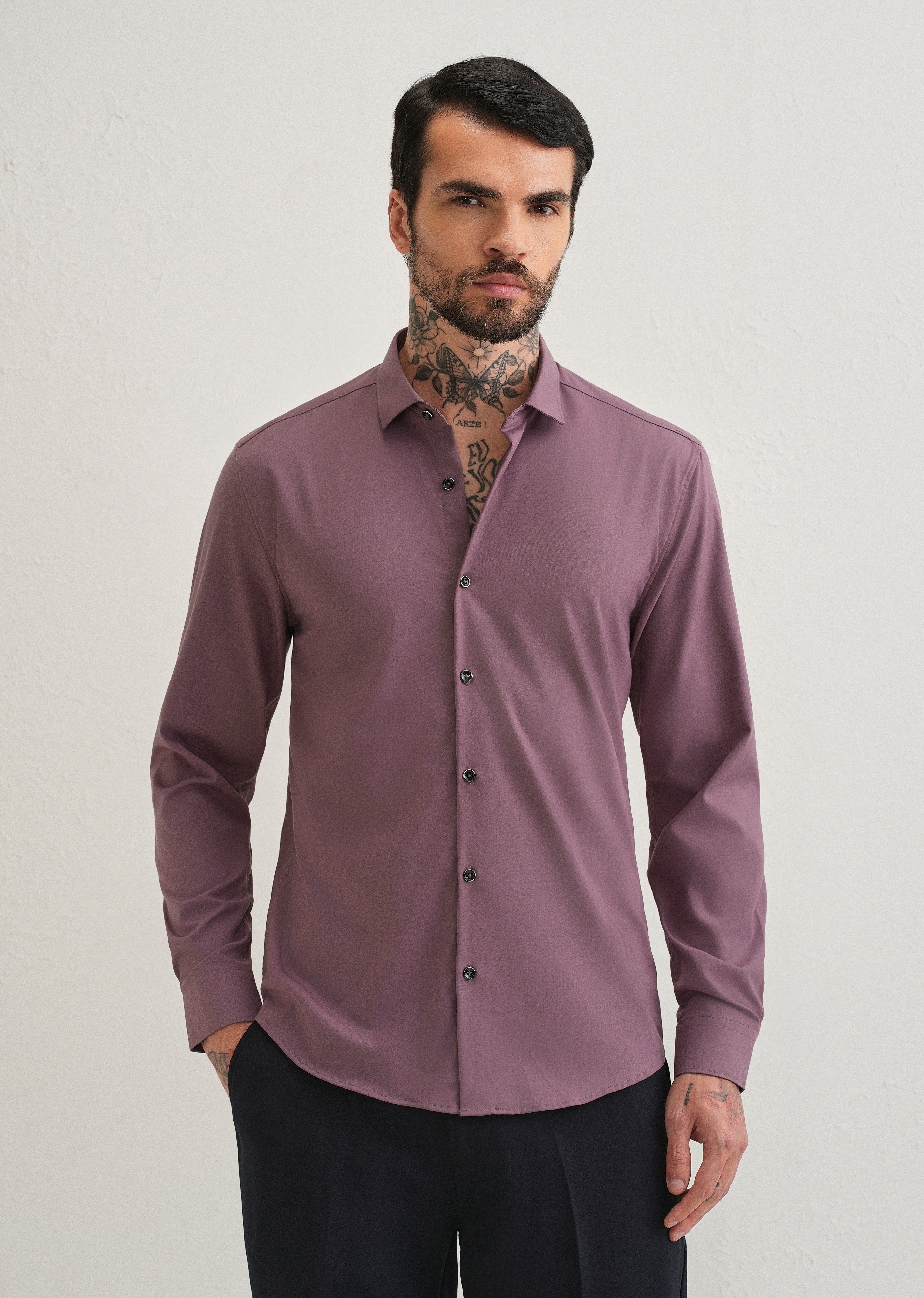 Nude Pink Plain Wrinkle Free Shirt