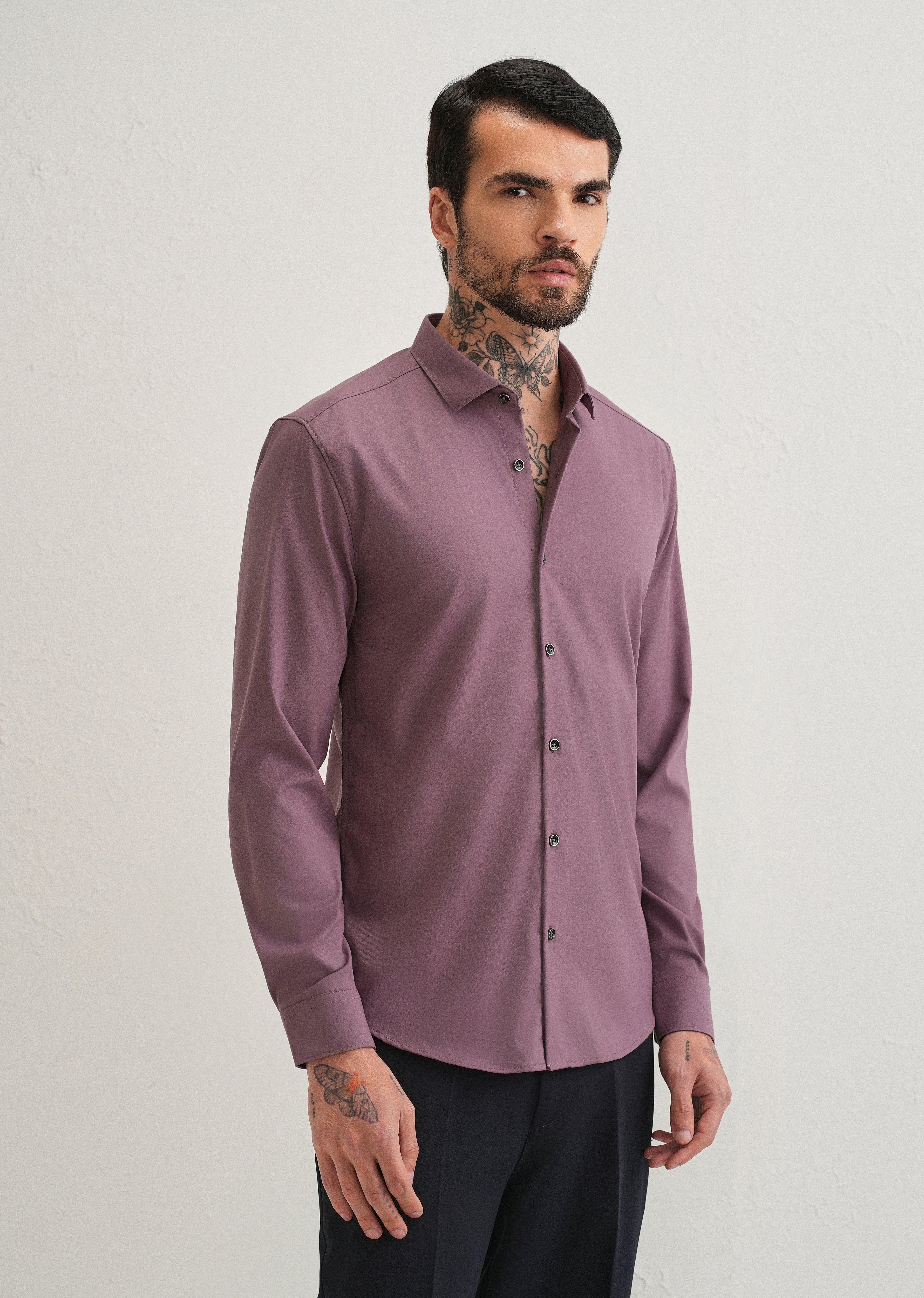Nude Pink Plain Wrinkle Free Shirt