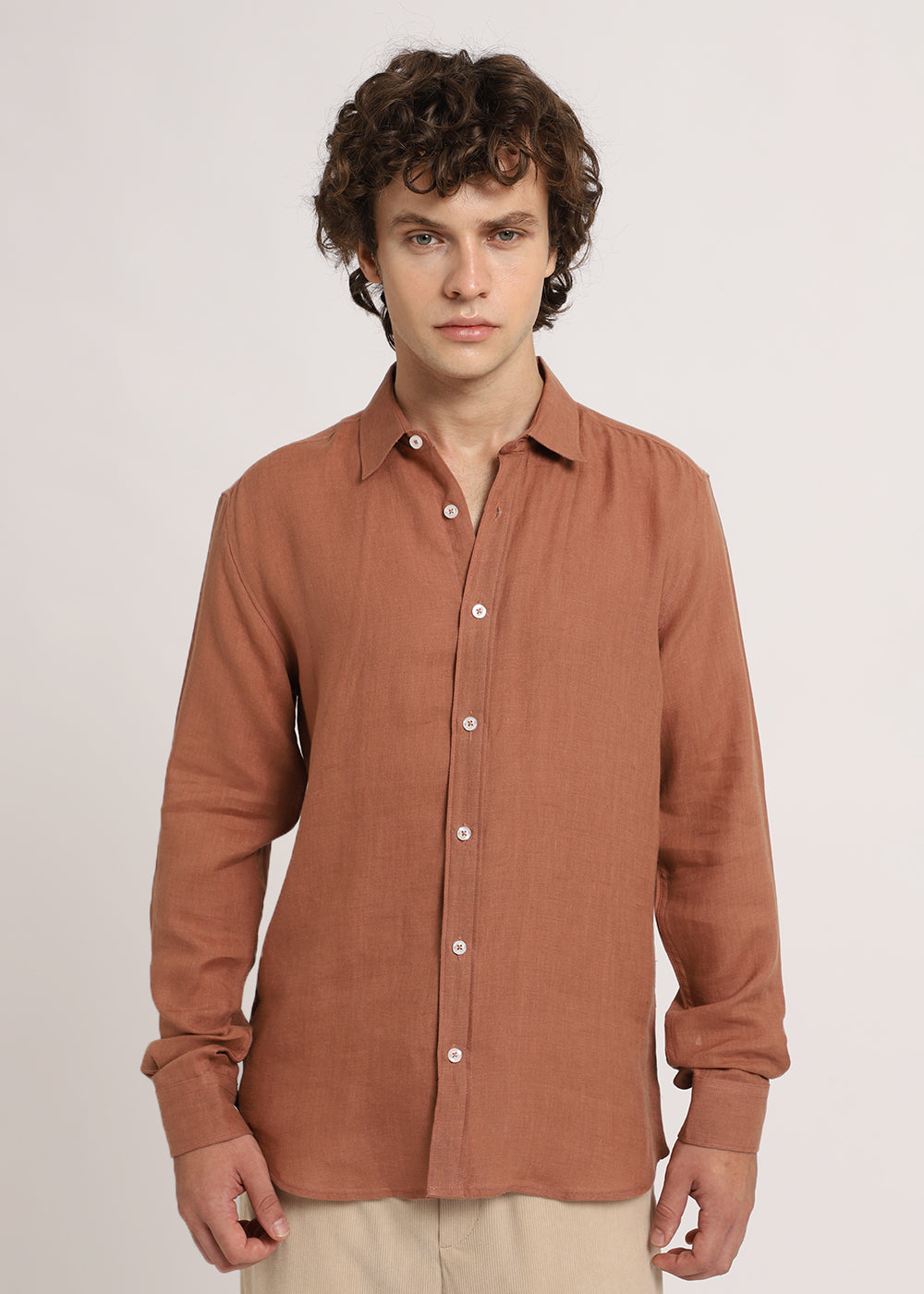 Ochre Brown Linen Shirt