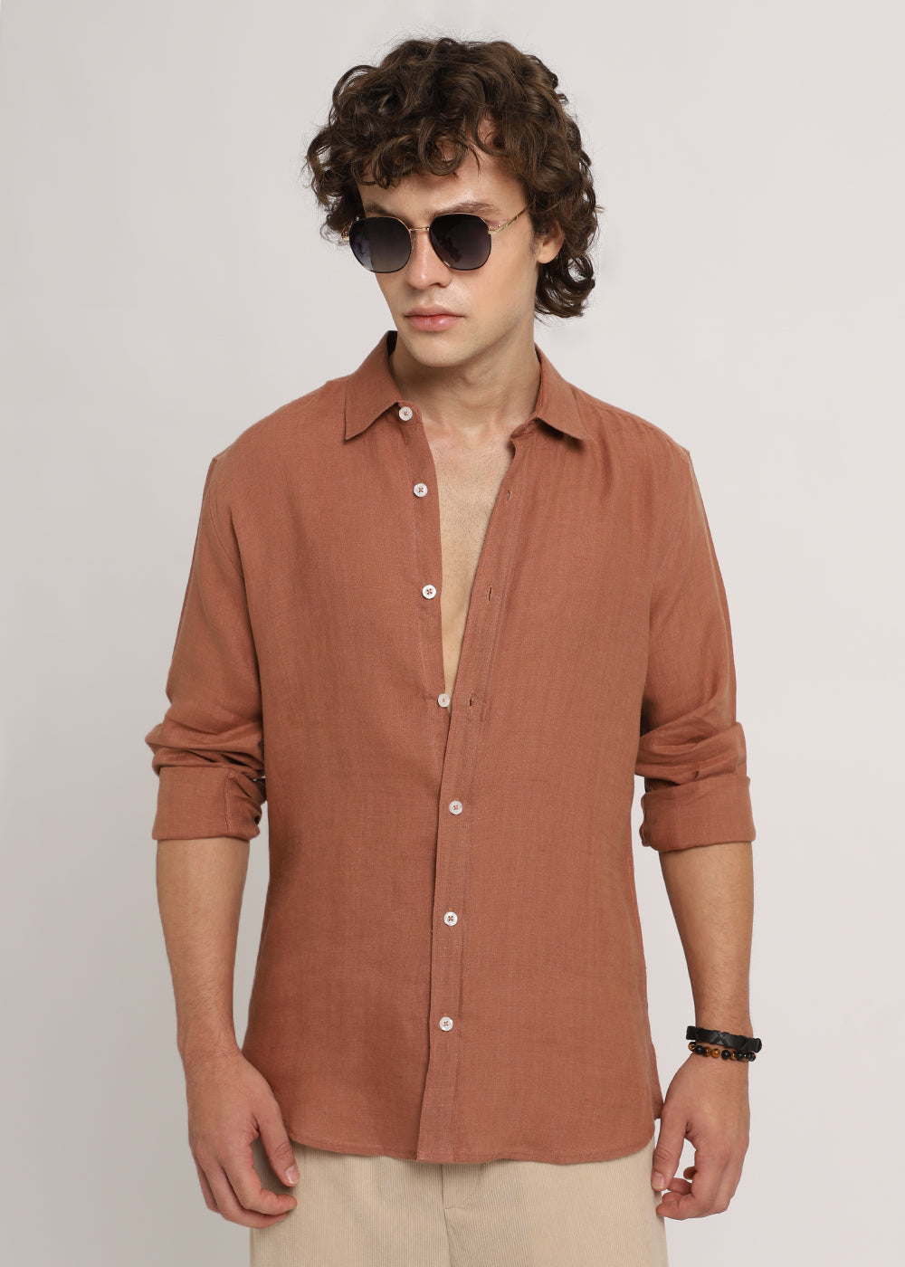 Ochre Brown Linen Shirt