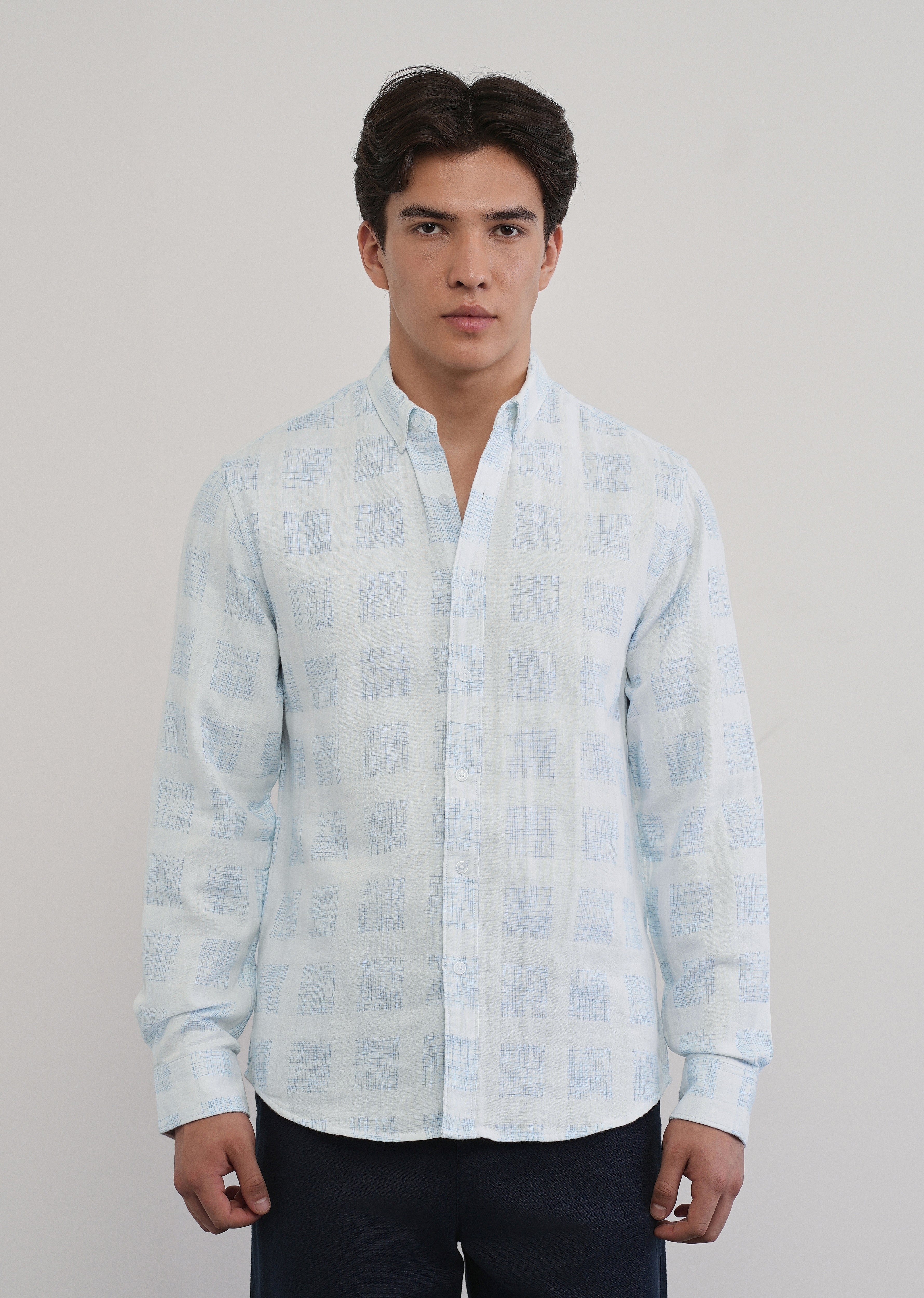 Off-White Broken Check Cotton Linen Shirt